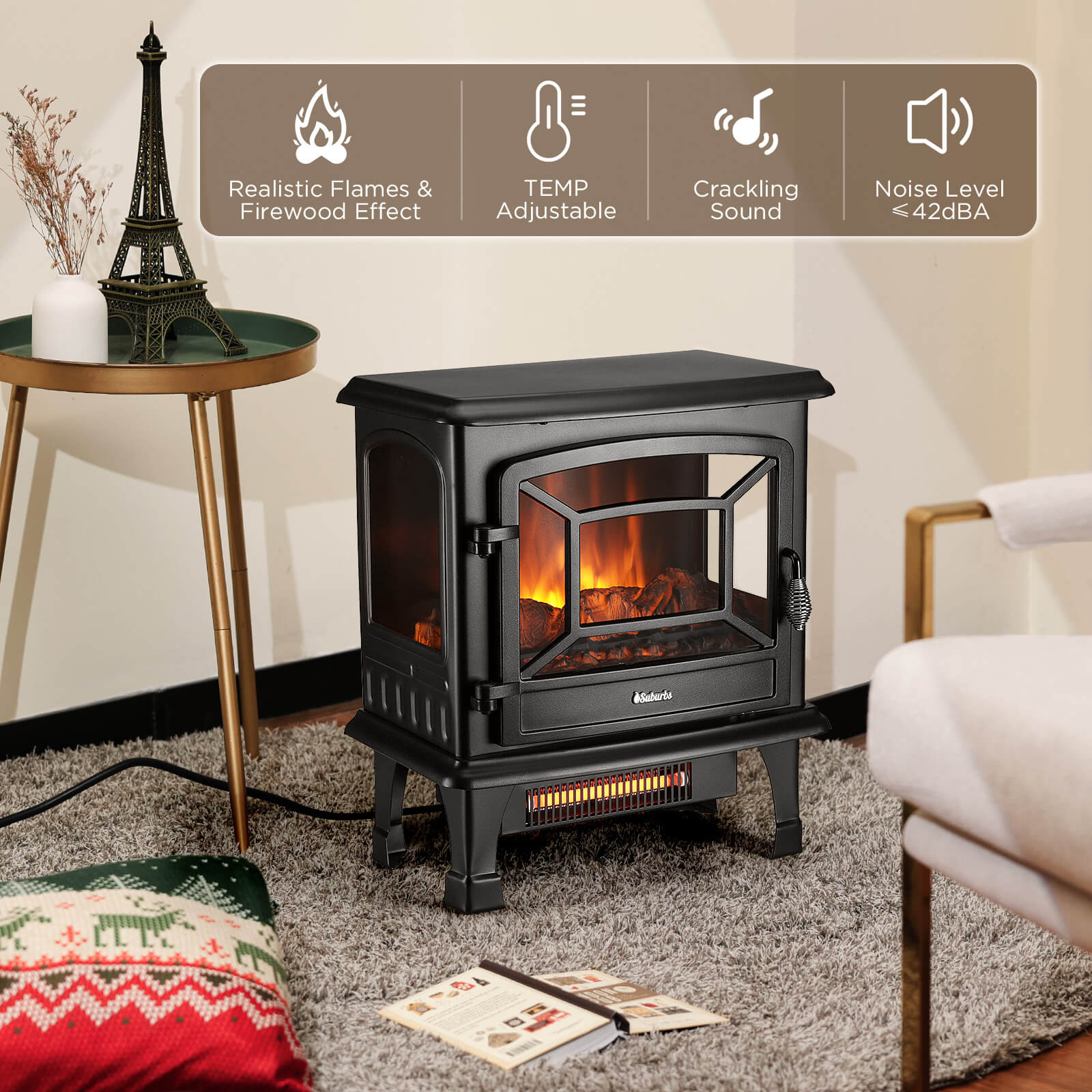 TURBRO Suburbs TS20-SD Electric Fireplace Stove Heater with Sound (707-98-120ASD)