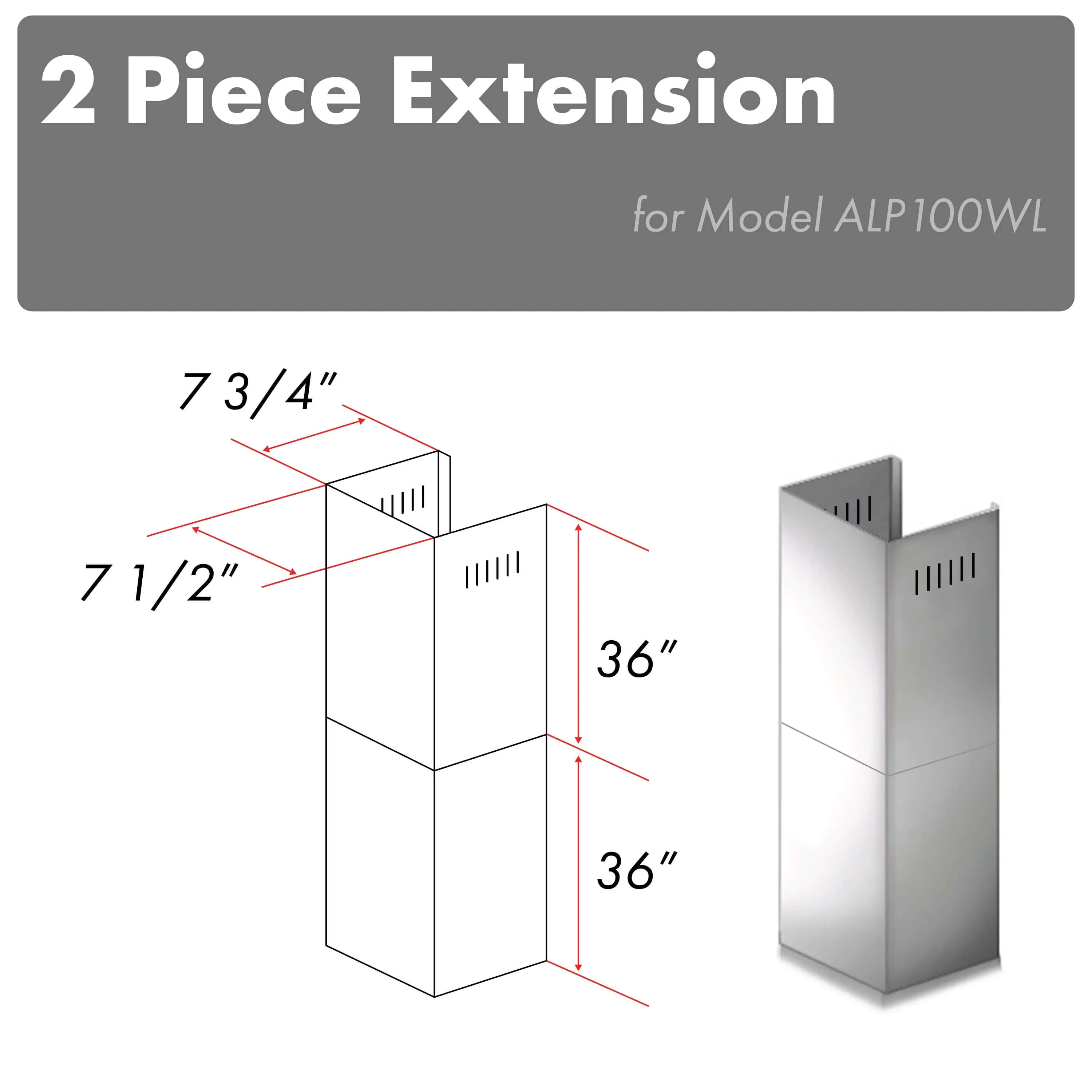 ZLINE 2-Piece 36-Inch Chimney Extension for 10 Ft. to 12 Ft. Ceiling (2PCEXT-ALP100WL)