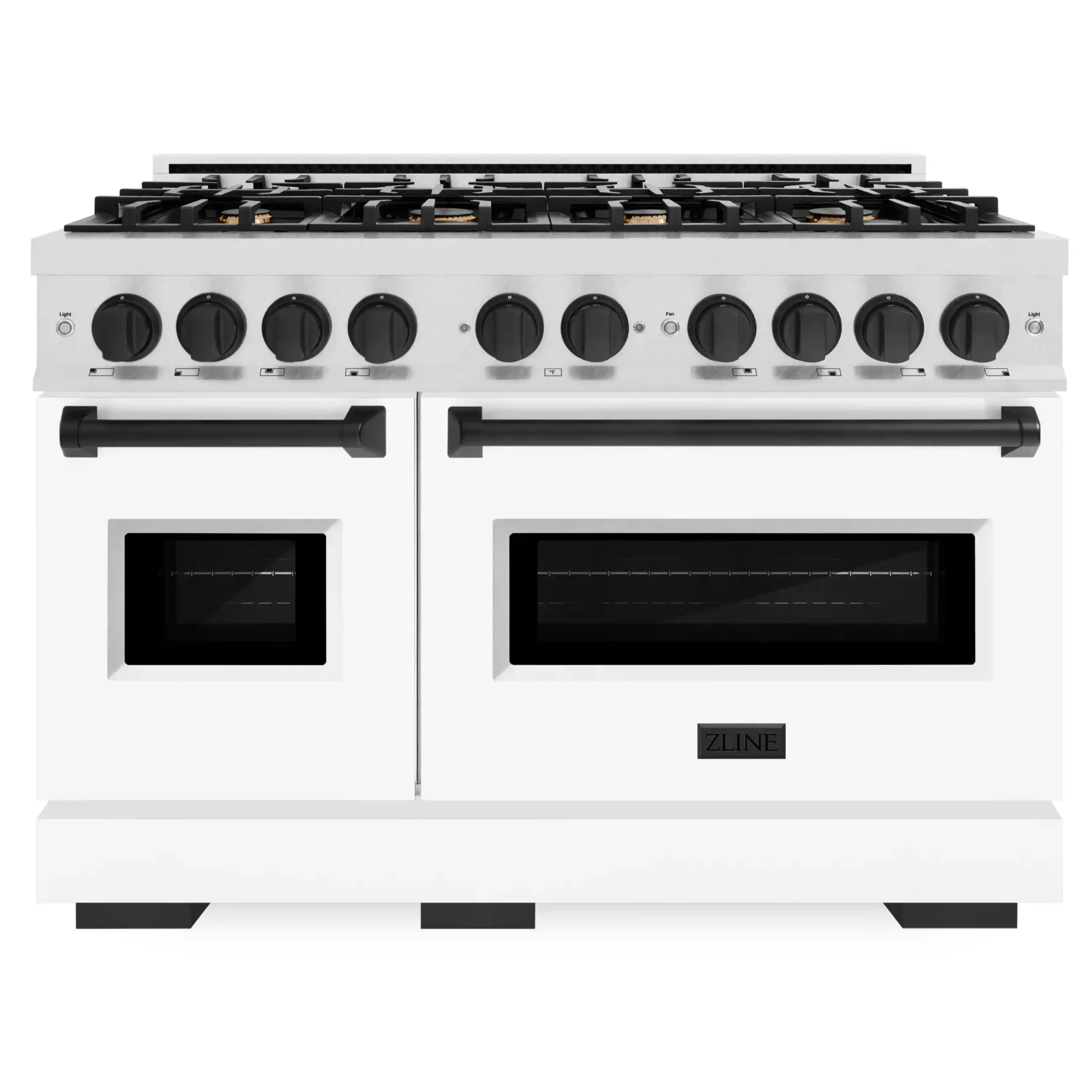 ZLINE Autograph Edition 48-Inch Classic Series Gas Range with 8 Gas Burner Cooktop and 6.7 Cu. Ft. Gas Convection Oven  in Satin Stainless Steel with White Matte Doors and Matte Black Accents (CGRSZ-WM-48-MB)