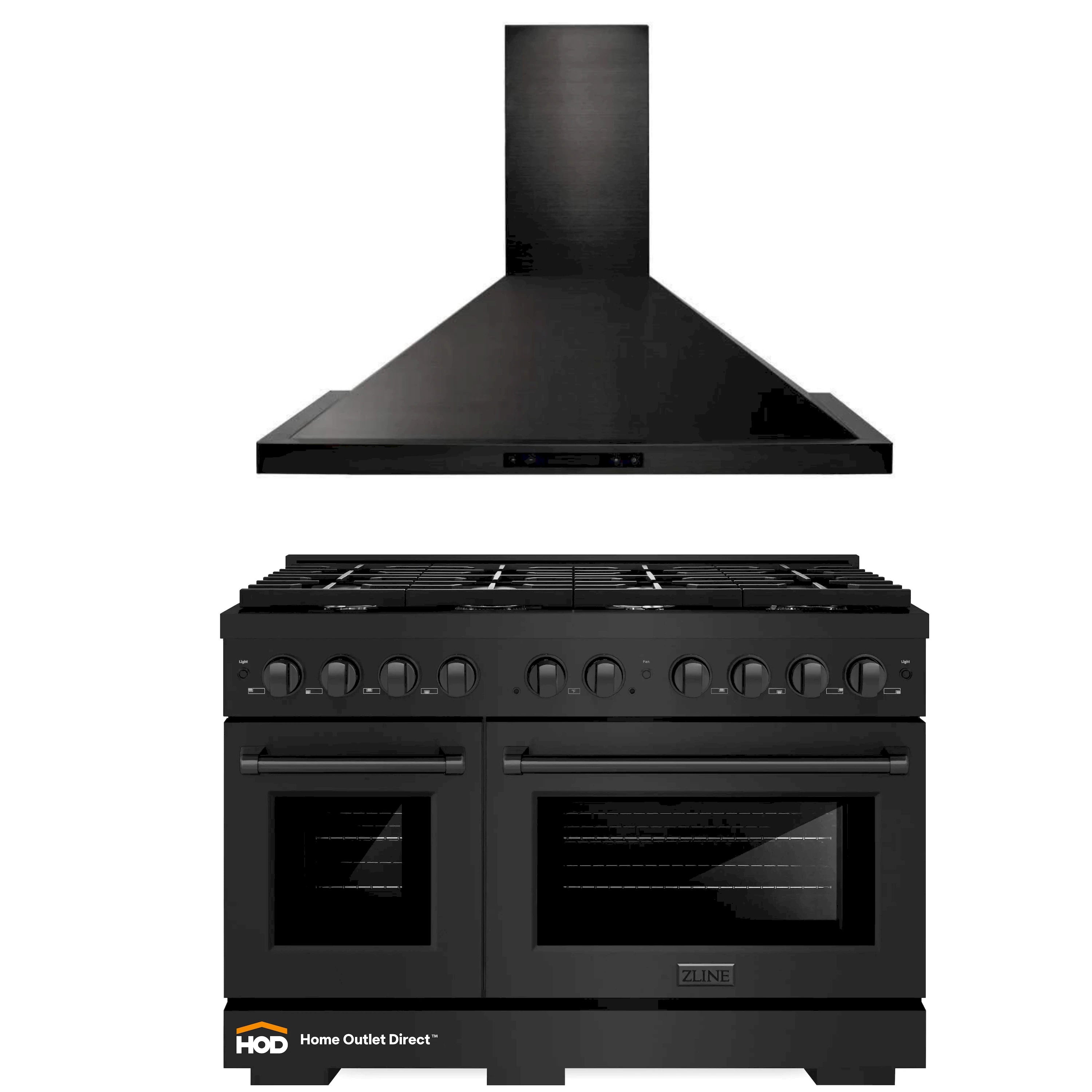 ZLINE 2-Piece Appliance Package - 48-Inch Gas Range and Convertible Wall Mount Hood in Black Stainless Steel (2KP-SGRBRH48)
