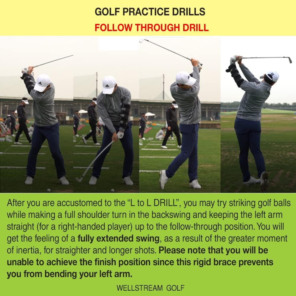 U.S. Patented Weighted Elbow Brace - Shoulder Turn & Straight Arm Golf Swing Trainer Increasing Moment of Inertia Force (Rigid, 2 lb)