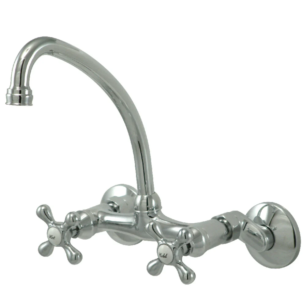 Kingston Brass Kingston Double-Handle Wall-Mount Bridge Kitchen Faucet, Polished Chrome (KS214C)