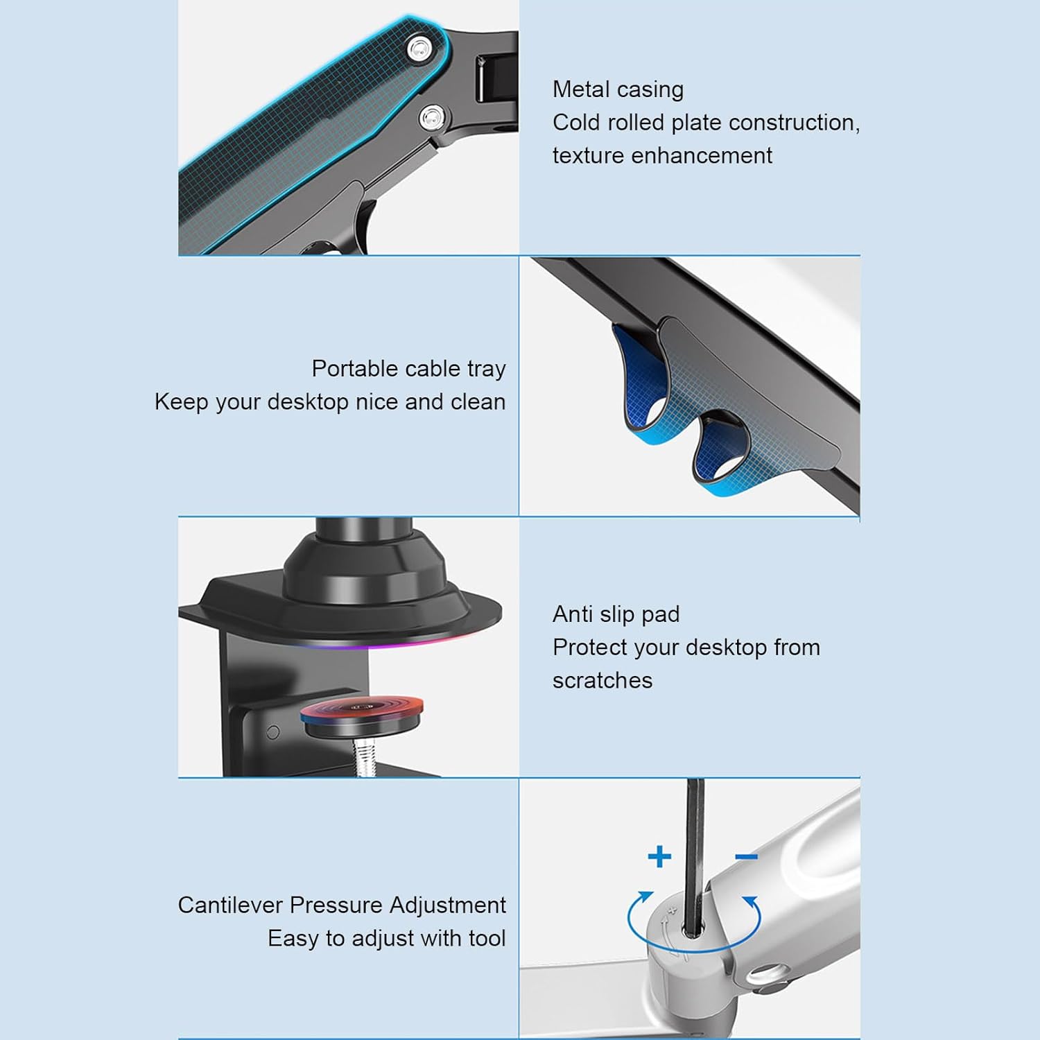 Single Display Mount 17-30 Inch Aluminum Computer Arm Adjustable Stand 9KG Support Gaming Work 75/100mm 360° Rotation