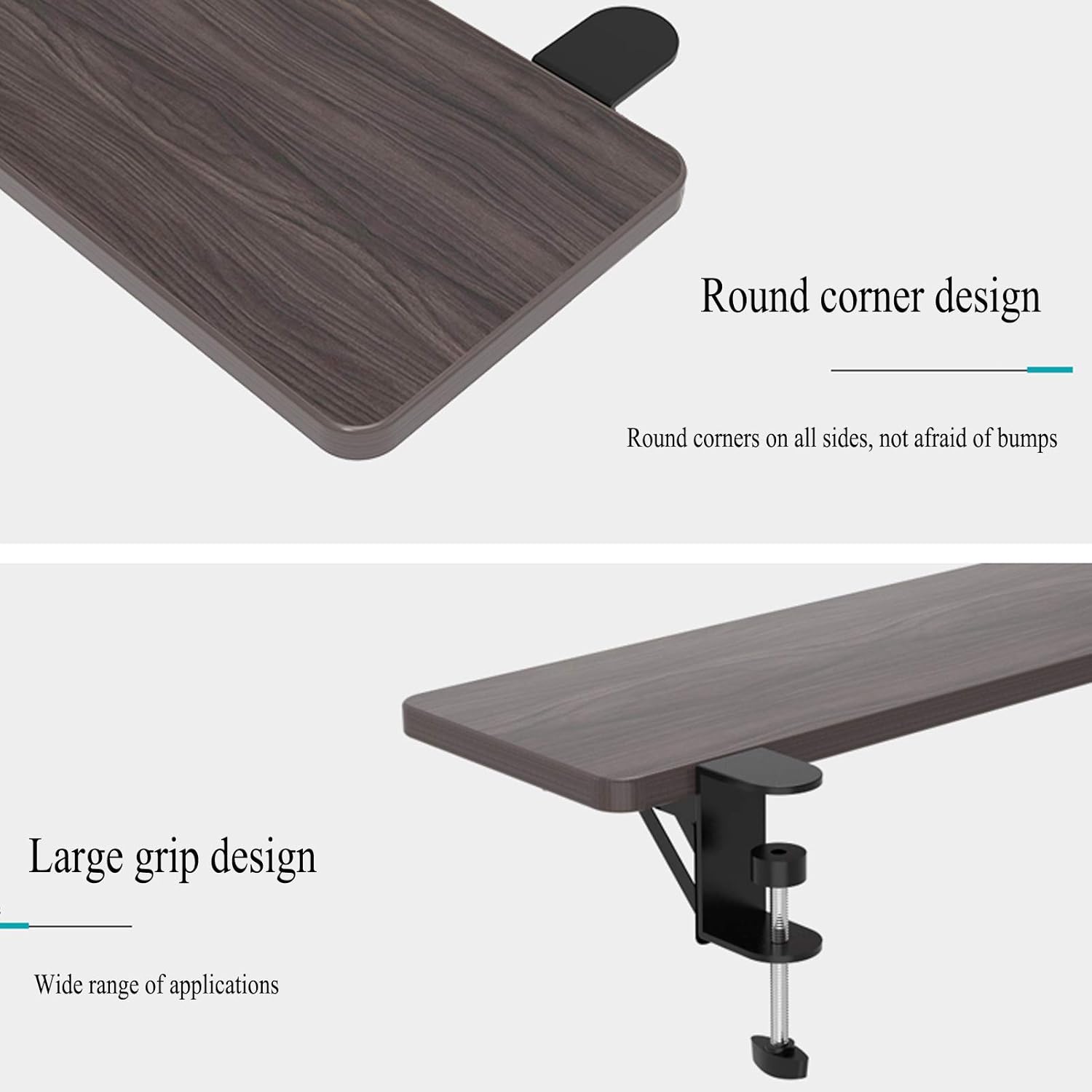 Solid Wood Table Extension Ergonomics Keyboard Tray Clamp Computer Arm Rest Support Adjustable Angle Armrest Shelf Stand, Arc,