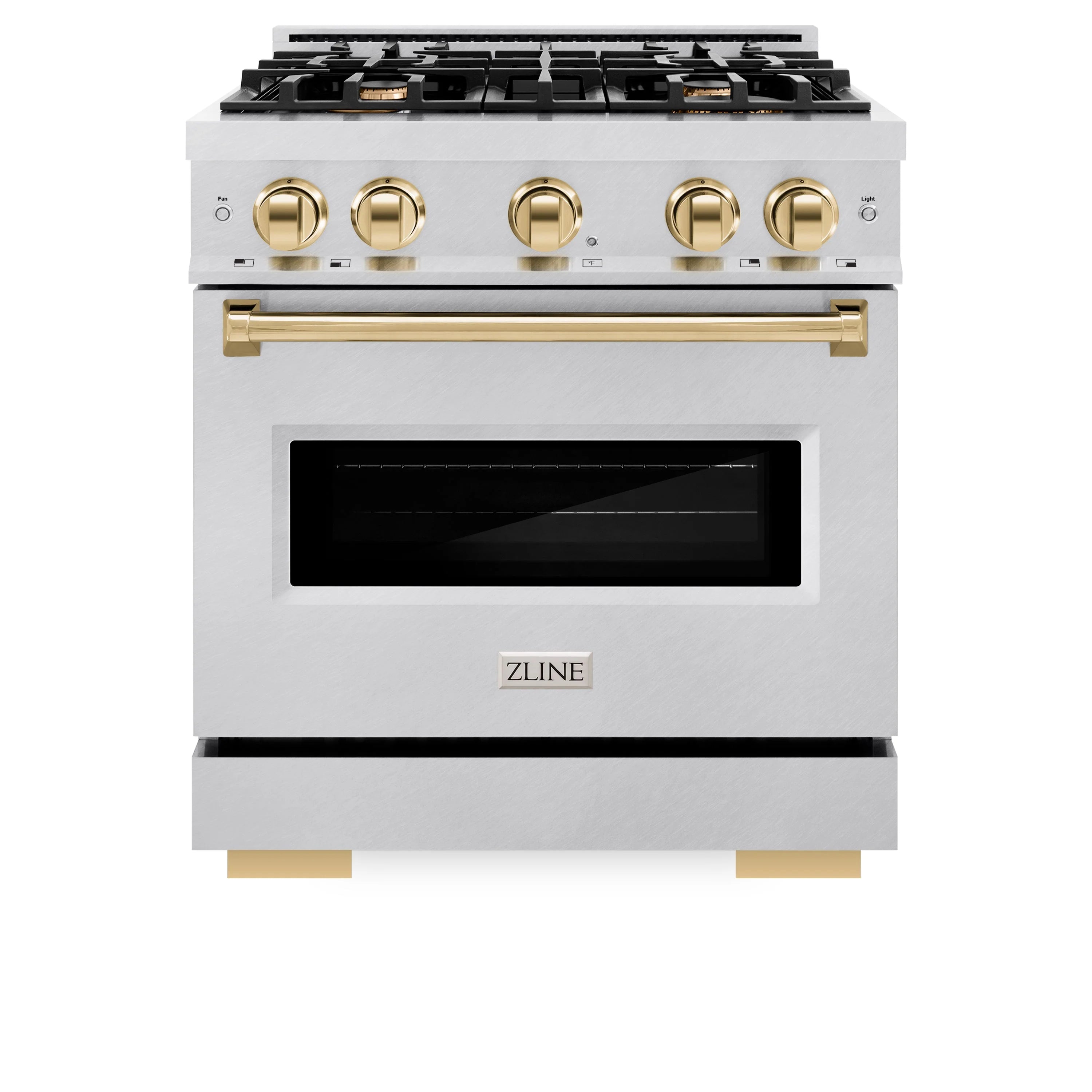 ZLINE 30-Inch Autograph Edition Classic Series Dual Fuel Range with 4 Gas Burner Cooktop and 4.2 Cu. Ft. Electric Convection Oven in Satin Stainless Steel with Polished Gold Accents (CDRSZ-30-G)