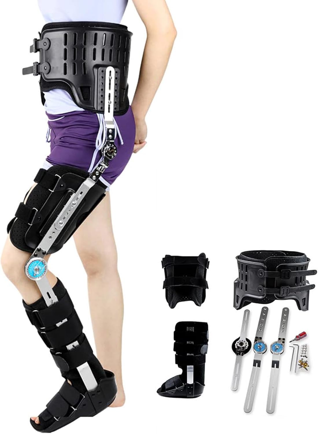 Hinged Knee Brace ROM Adjustable Post Op Knee Support Orthosis, Full Leg Stabilizer, Fully Adjustable Leg Ankle Foot Fixed Bracket (Left-11 * 15.7INCH