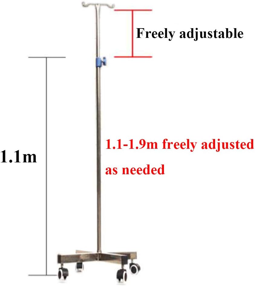 Infusion Stand with 2 Hooks,Height Adjustable Stainless Steel Drip Stand,Portable Clinic Home Use Mobile Drip Vehicles