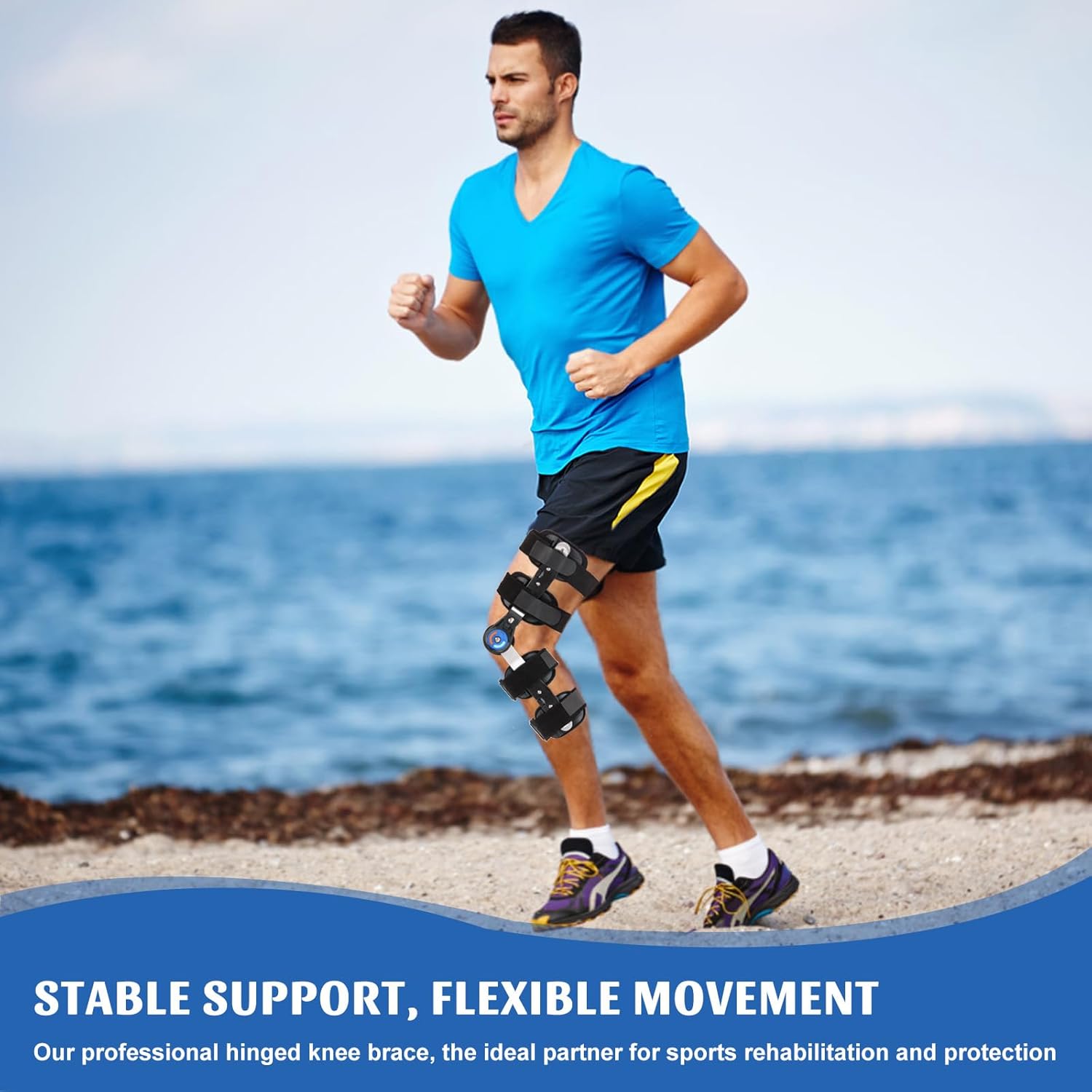 ROM Knee Brace with Side Stabilizer, Adjustable Hinged Knee Support Brace for Arthritis, ACL, MCL, and PCL Injury, Post Op Knee Orthosis Immobilizer for Left and Right Leg