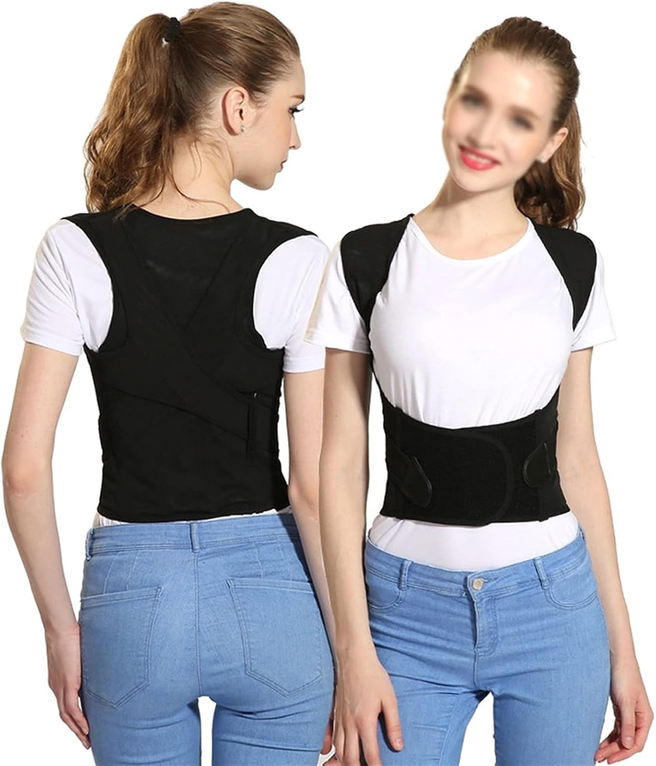 Posture Corrector for Women and Men, Back Brace Straightener Lumbar Support Belt with Metal Support for Back Neck Shoulder Pain Relief Improve Posture,Black-L,Black-M