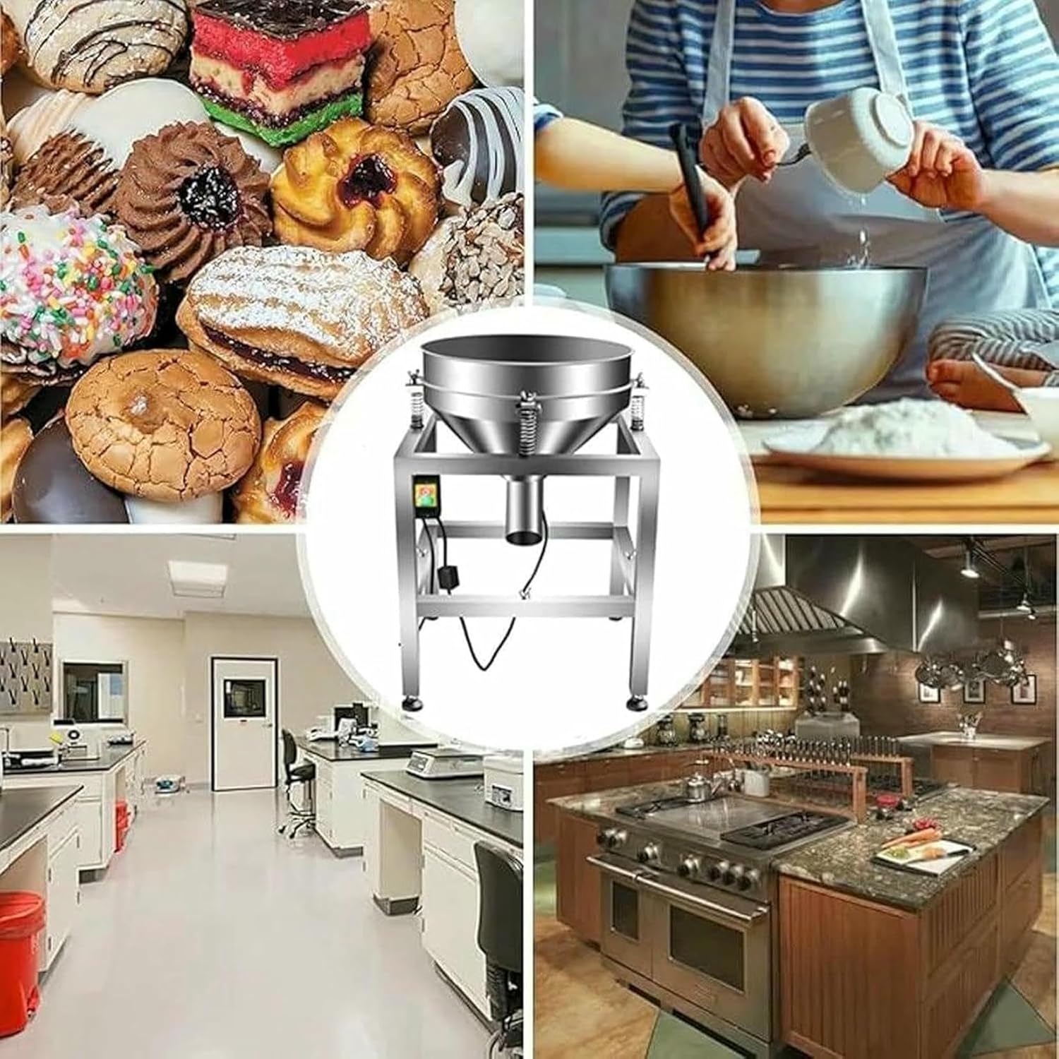 Flour Sifter Stainless Steel Electric Vibrating Flour Sieve, Automatic Shaker Machine, Flour Powder Shaker, for Industrial Use~/