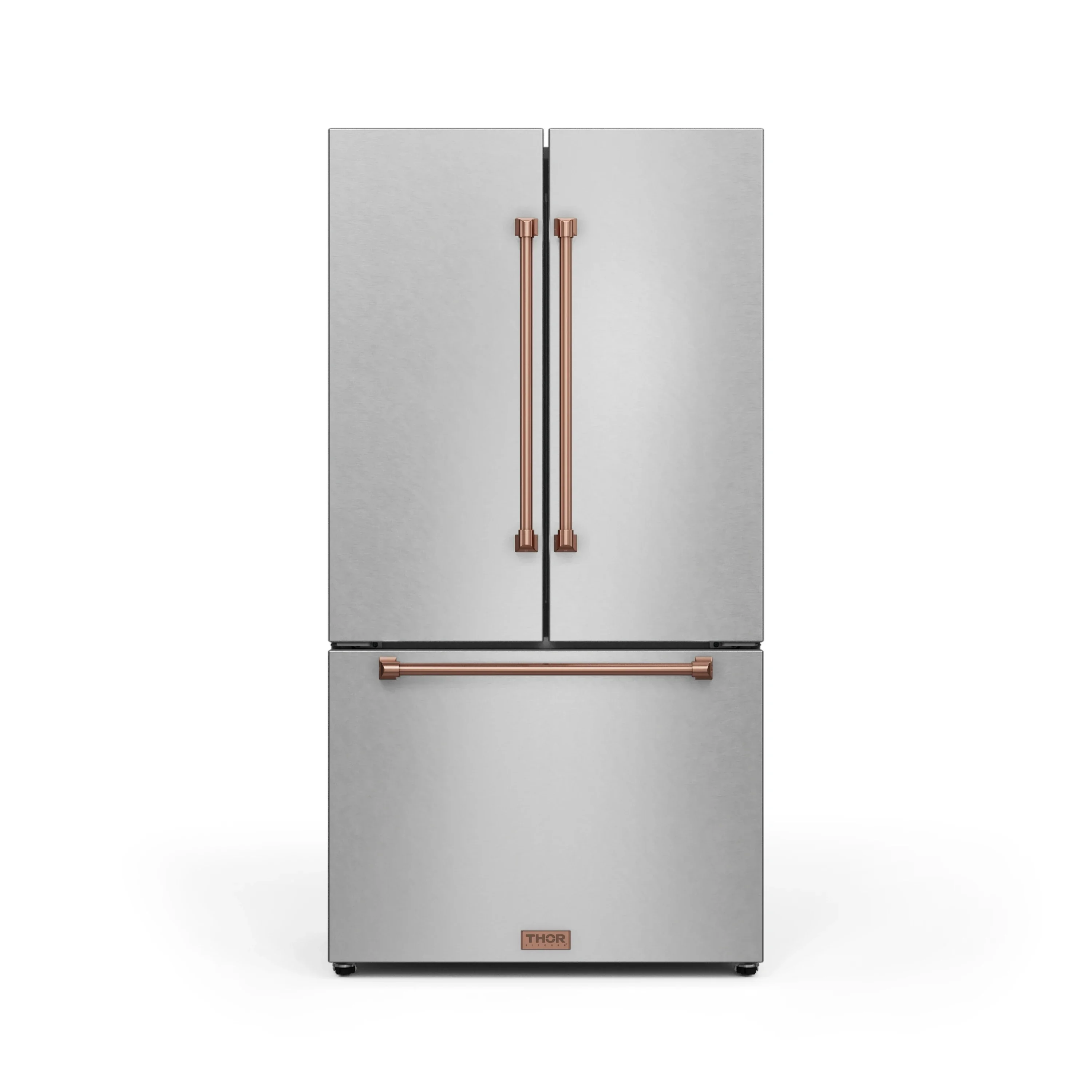 Gordon Ramsay by Thor Kitchen 36-Inch 20.3 cu ft French Door Counter Depth Refrigerator with Ice Maker in Stainless Steel with Rose Gold Trim (RF3621CTD99-RSG)