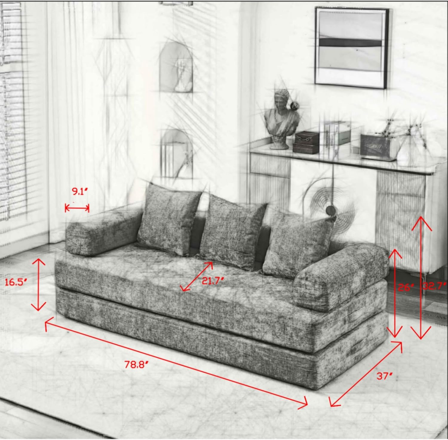 Floor Sofa Bed, Sleeper Chair with Armrest and Pillows, Convertible Folding Mattress Couch with Spring Pack Support, Lounge Couch for Living Room Bedroom Lounge Studio (Beige)