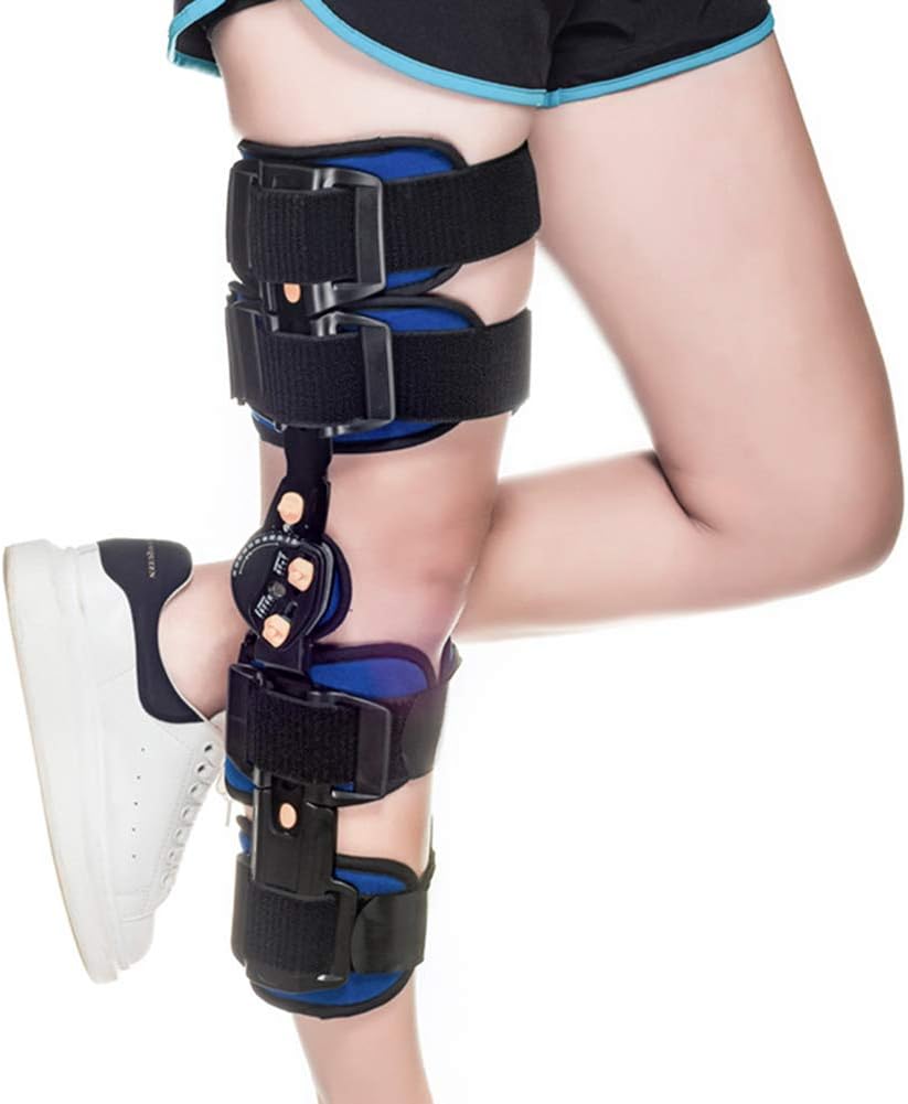 Hinged ROM Knee Brace, Adjustable Leg Orthosis Retractable Joint Orthosis for Knee Leg Fracture Hip Joint Support Rehabilitation Post Op Care,Black