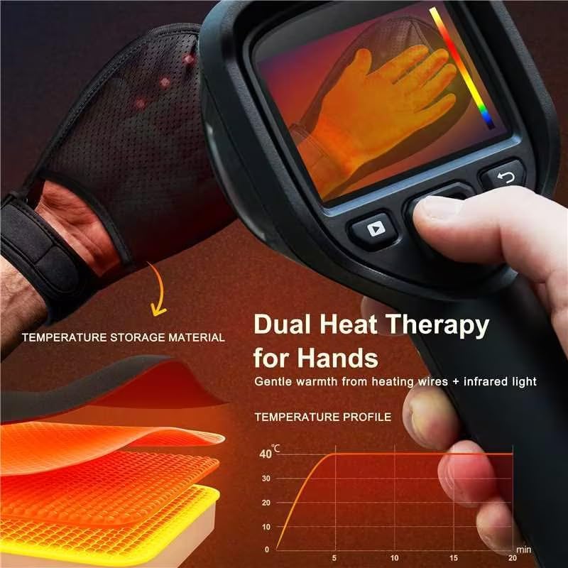 Wireless Red & Near-Infrared Light Therapy Glove for Hands – Arthritis, Sore Muscles Relief | 30 Red & Near-Infrared LEDs + Built-in Gentle Heating Wires | Breathable | Auto 20-Min Shut-Off