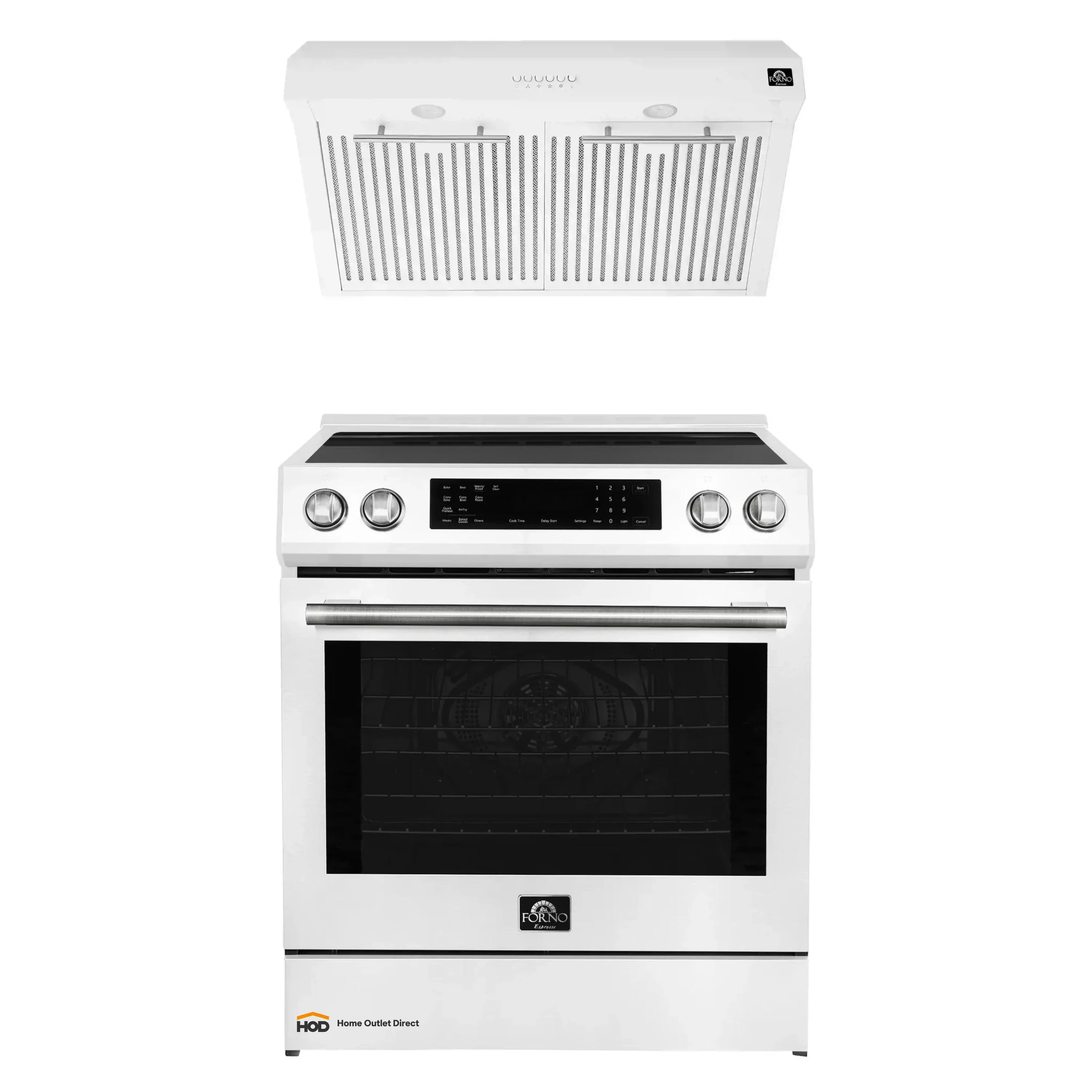 Forno Espresso 2-Piece Appliance Package - 30-Inch Induction Range and Under Cabinet Range Hood in White with Stainless Steel Trim