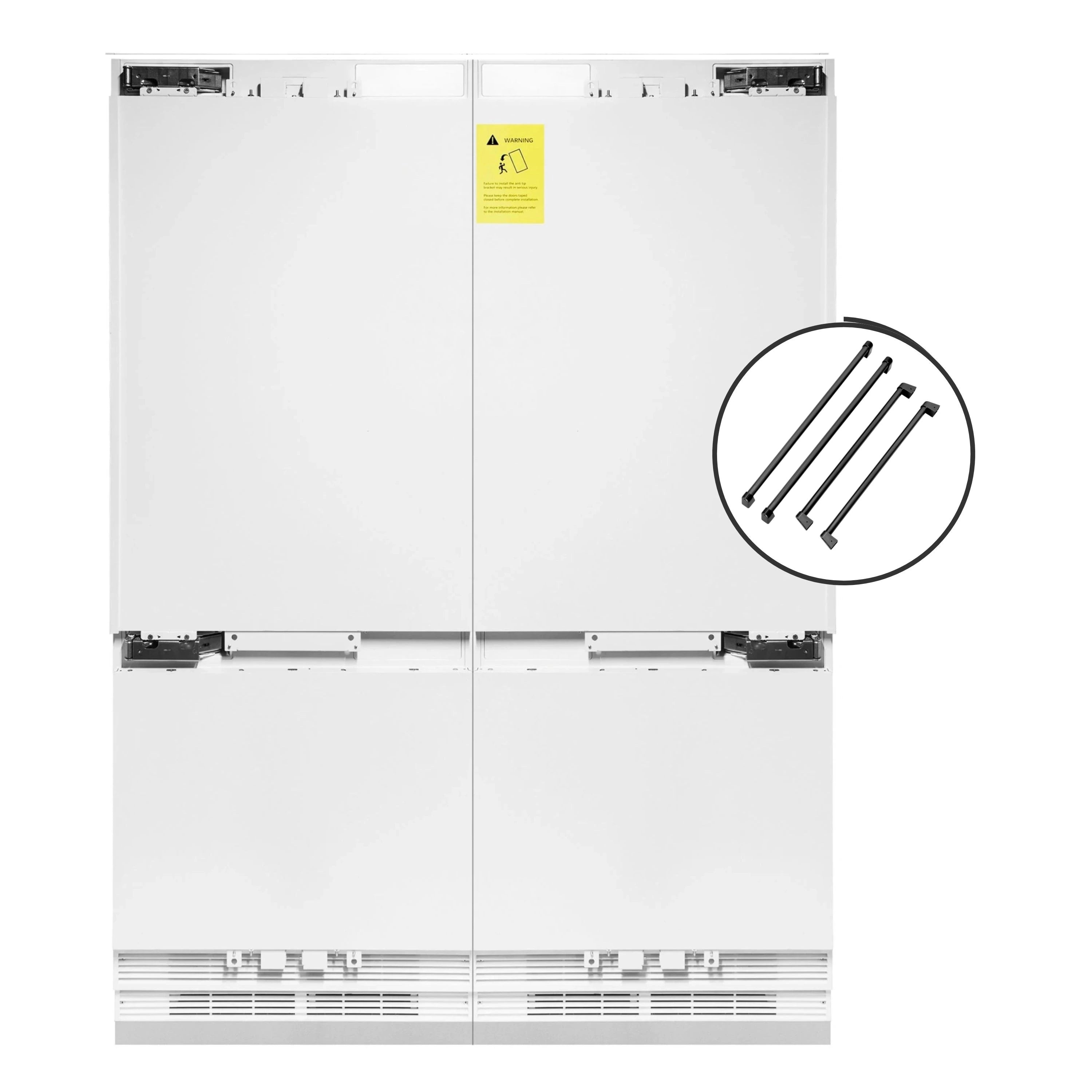 ZLINE 60-Inch Built-In 32.2 cu. ft. 4-Door French Door Refrigerator with Internal Water and Ice Dispenser in Panel Ready with Black Stainless Steel Handles (RBIV-60-BS)