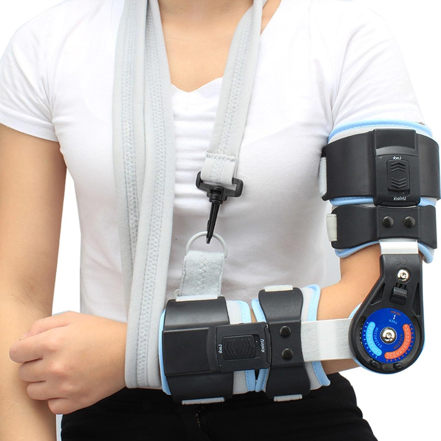 SFKLYU Hinged Elbow Brace Post Elbow Brace with Strap Adjustable Elbow Immobilizer Injury Recovery Support Arm Sling for Strap Men Women Surgery Injury Recovery Pain Relief,Left