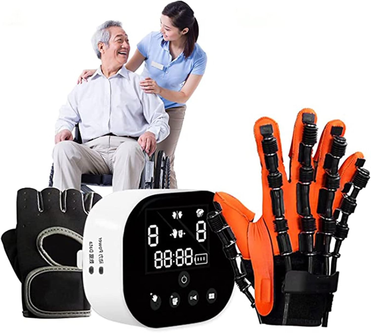 Finger Rehabilitation Brace, Rehabilitation Robot Glove, Hand Rehabilitation Device with Mirror Mode, for Stroke Hemiplegia Hand Function Recovery Finger Trainer,LeftHand-L