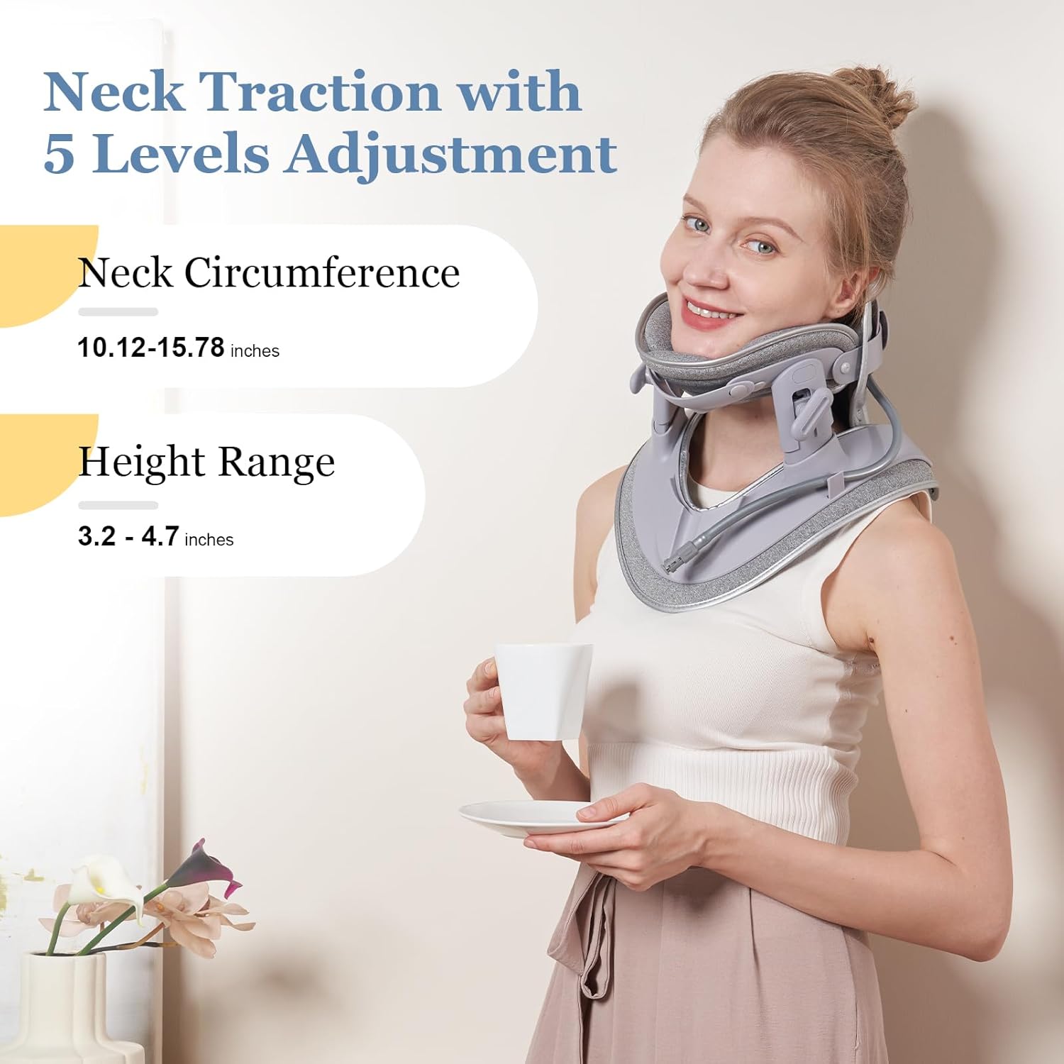 Cervical Neck Traction Device, Adjustable Cervical Traction Device with 3 Power Traction, 8 Airbag Support for Neck Pain Relief Neck Stretcher Air Pump Neck Brace