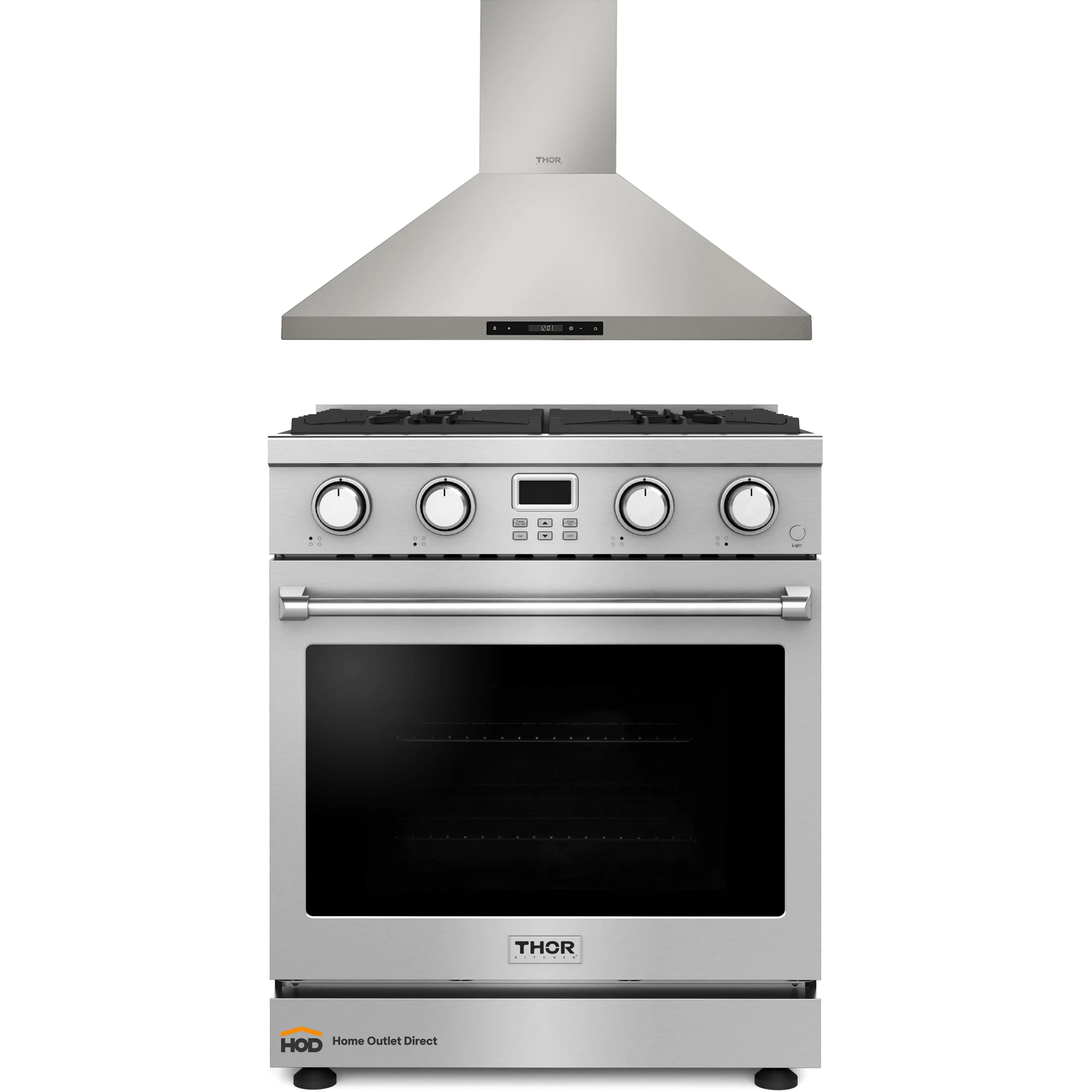 Thor Kitchen A-Series 2-Piece Appliance Package - 30-Inch Gas Range and Wall Mount Range Hood in Stainless Steel