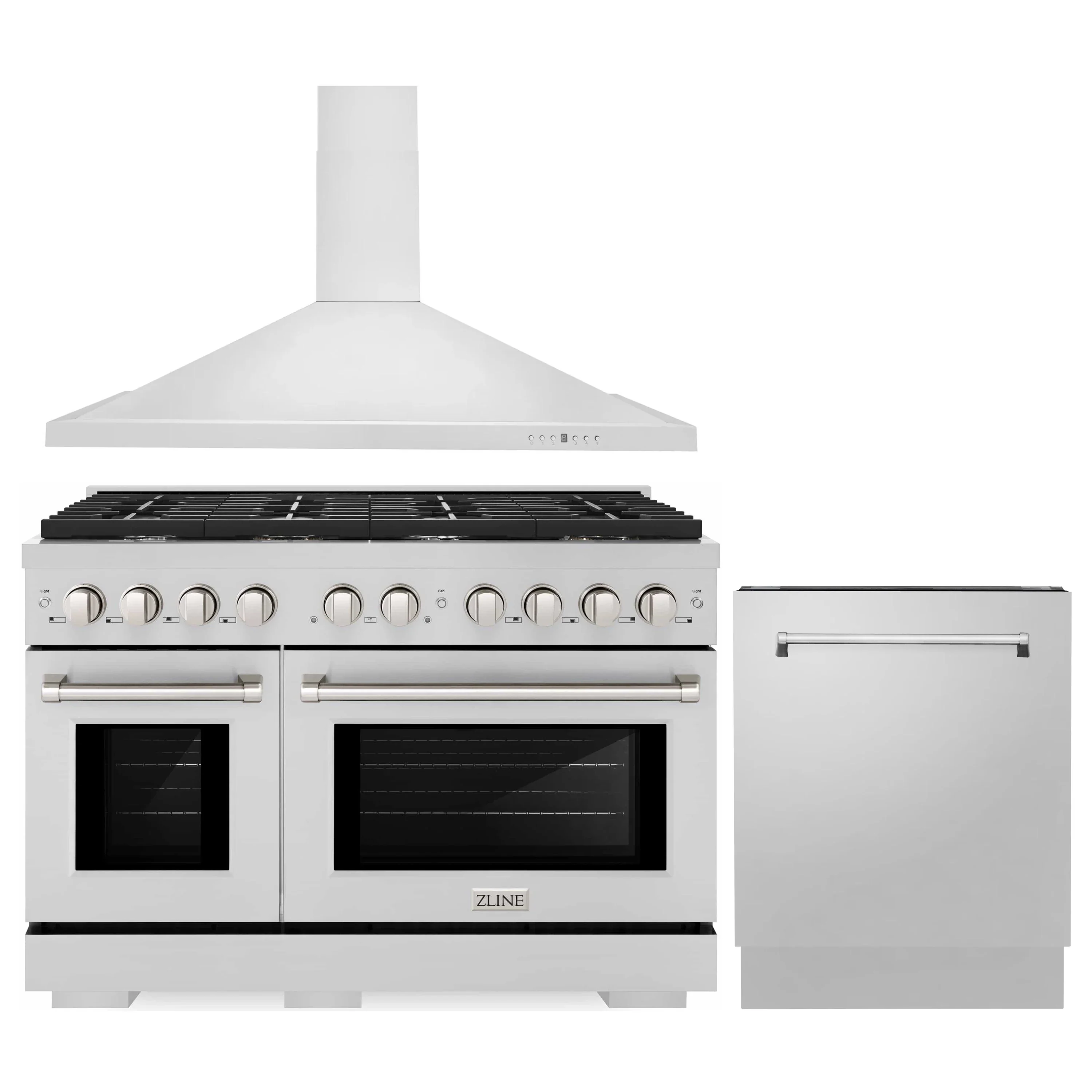 ZLINE 3-Piece Appliance Package - 48-Inch Gas Range, Tall Tub Dishwasher & Premium Hood (3KP-SGRRH48-DWV)