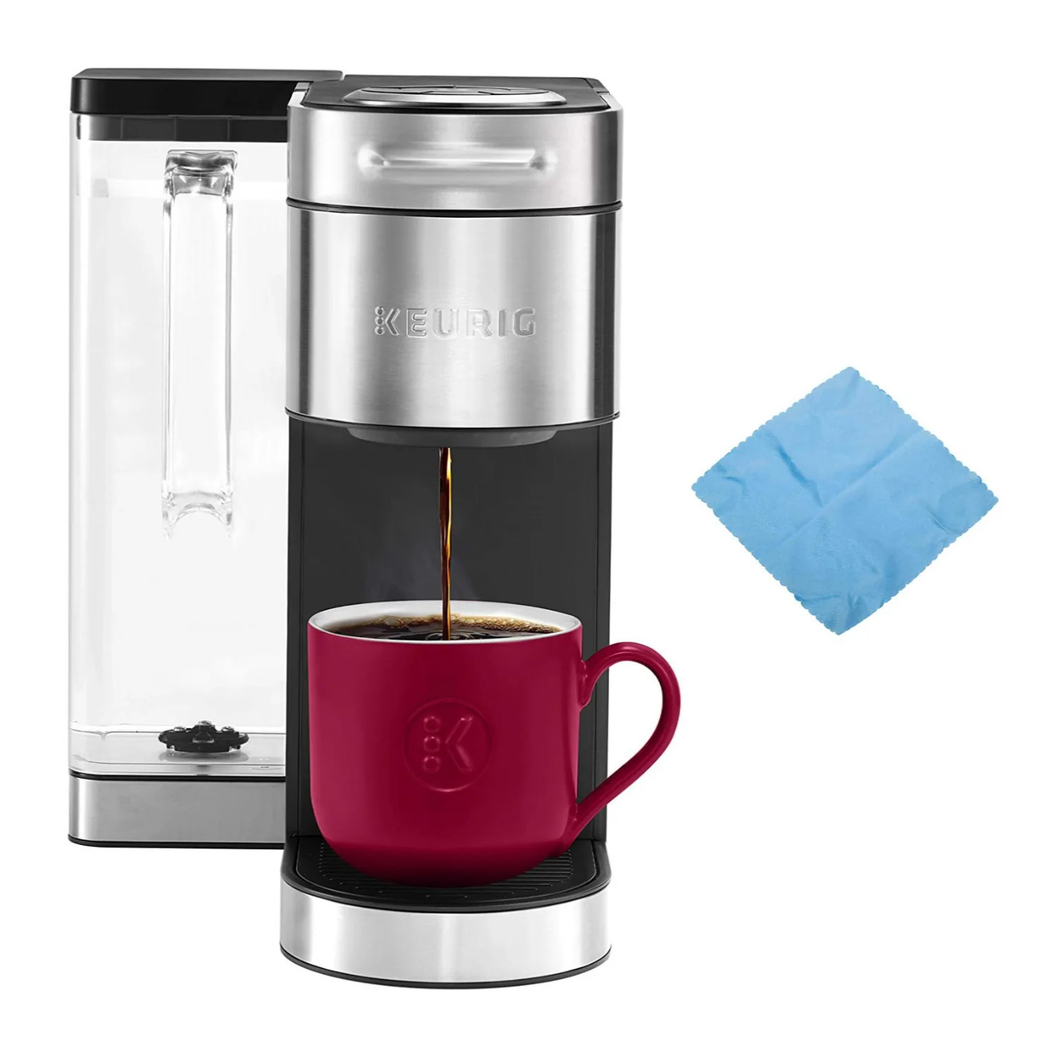 Keurig K-Supreme Plus Single Serve K-Cup Pod Coffee Maker (Stainless Steel) with Microfiber Cleaning Cloth Bundle