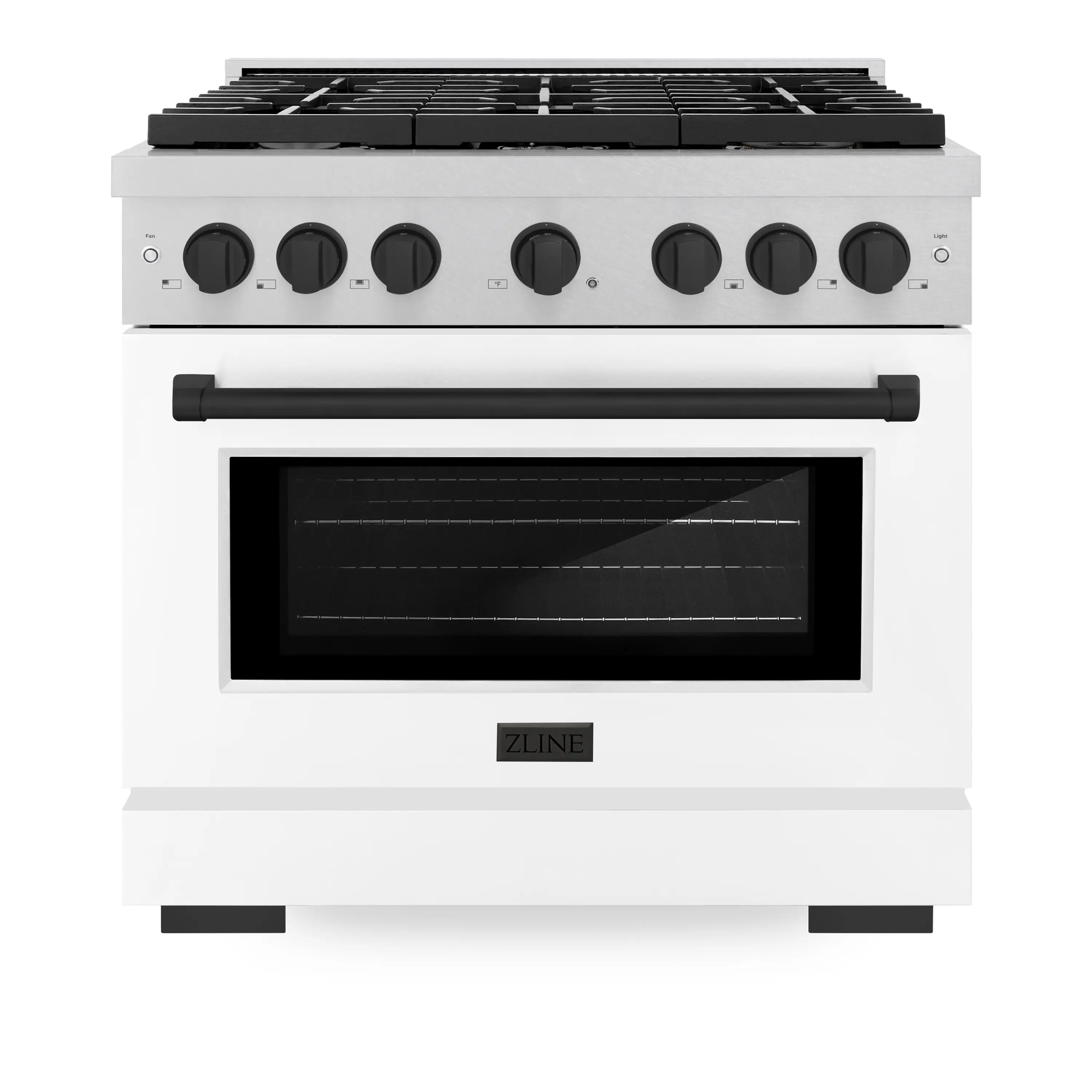 ZLINE Autograph Edition 36-Inch 5.2 cu. ft. Paramount Dual Fuel Range with 6 Burner Gas Cooktop and Electric Convection Oven in Satin Stainless Steel with White Matte Door and Matte Black Accents (SDRSZ-WM-36-MB)