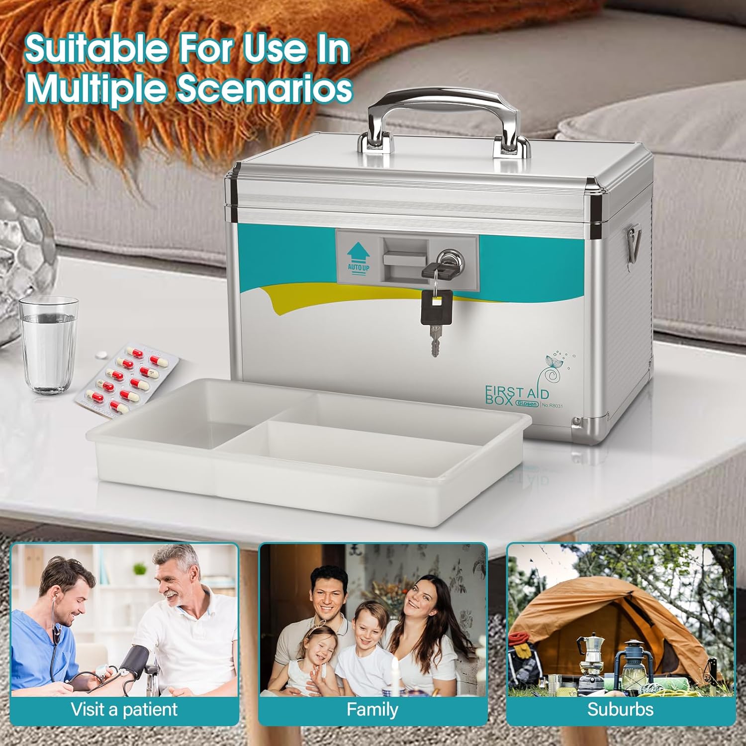 Glosen Medicine Lock Box,locking medicine box, Security Lock Boxes【Extra Large-16inch】 15.9x9.3x8.9 Inch,lock box, First Aid Key Safe Box,Lock Box for Medication