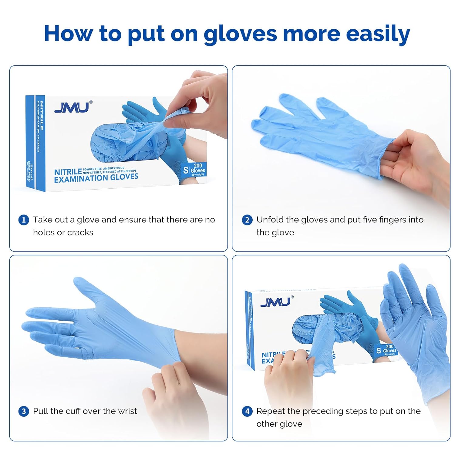 JMU Nitrile Exam Gloves Medium, 3.5 Mil, Powder-Free, Latex-Free, Disposable Medical Glove, Blue, 4000 Count