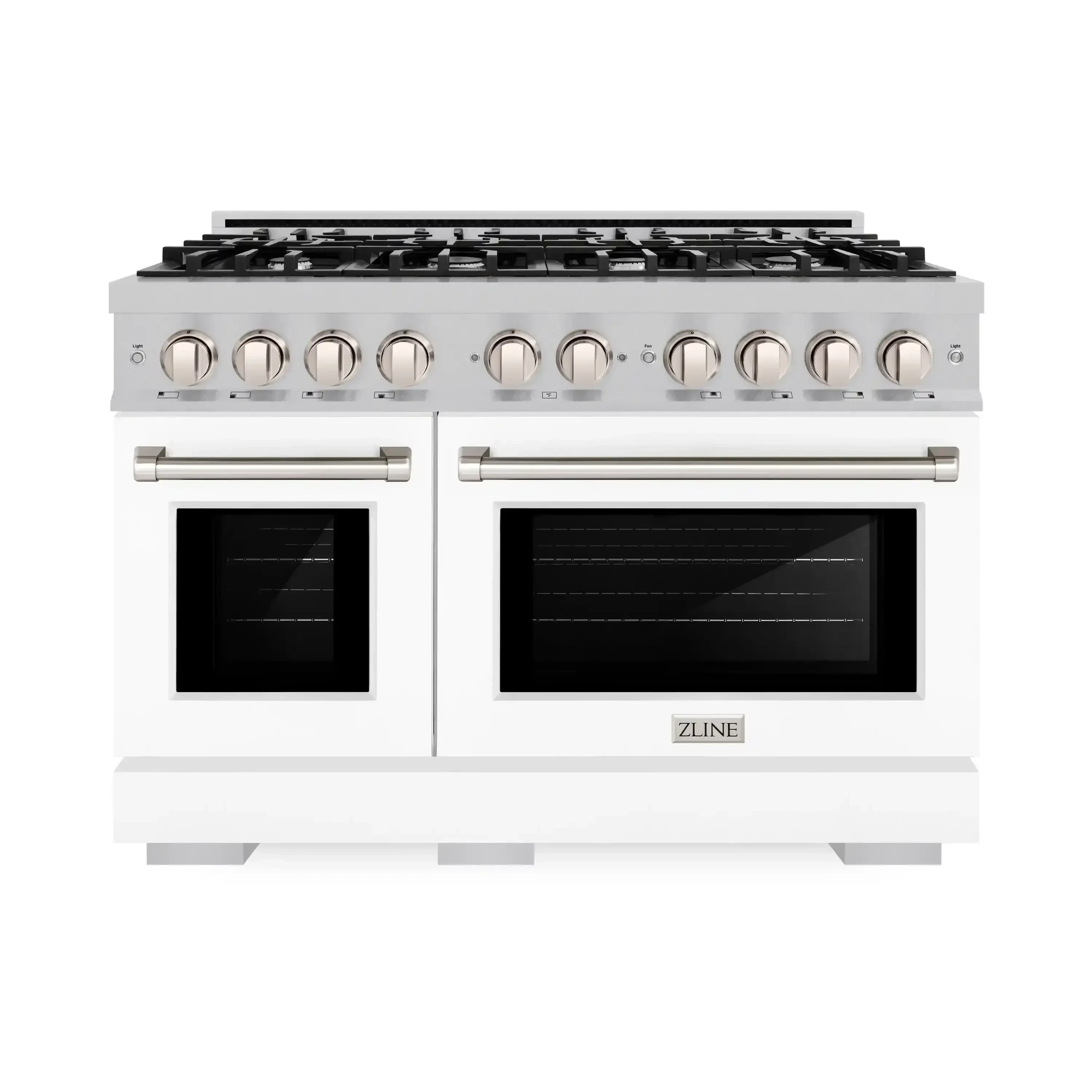 ZLINE 48-Inch Select Series Double Oven Dual Fuel Range with 8 Gas Burner Cooktop and 6.7 Cu. Ft. Electric Convection Oven in Satin Stainless Steel with White Matte Door (HDRS-WM-48)