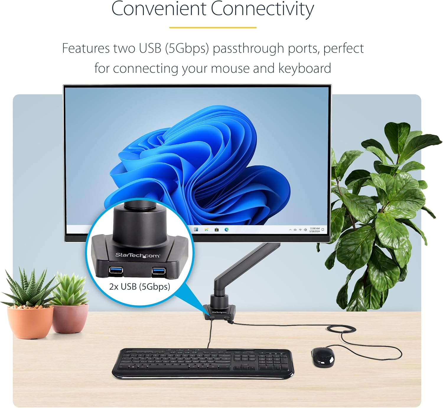 StarTech.com Desk Mount Monitor w/with 2X USB 3.0 Ports for VESA Display up to 34