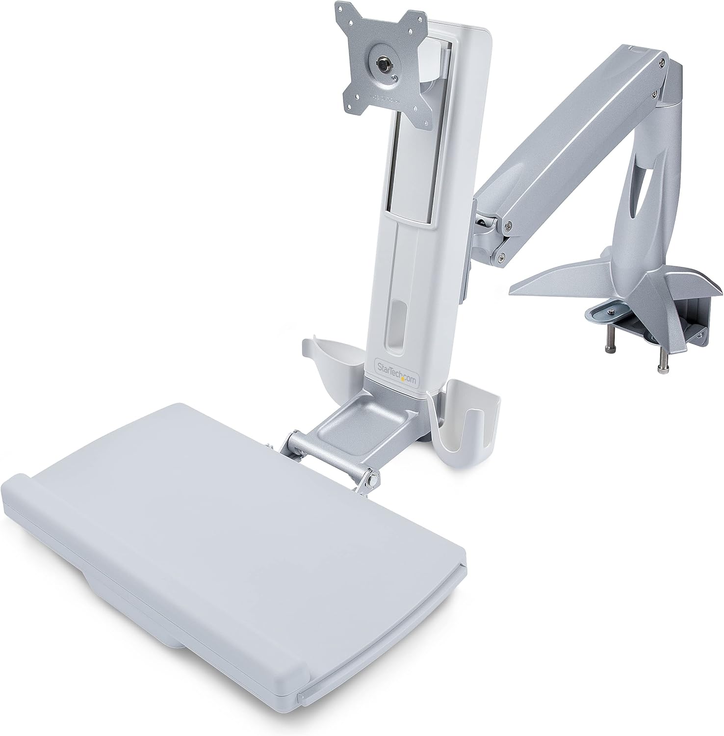 StarTech.com Sit-Stand Monitor Arm with Keyboard Tray - Adjustable Desk Mount Sit-Stand Workstation Arm for Single 27