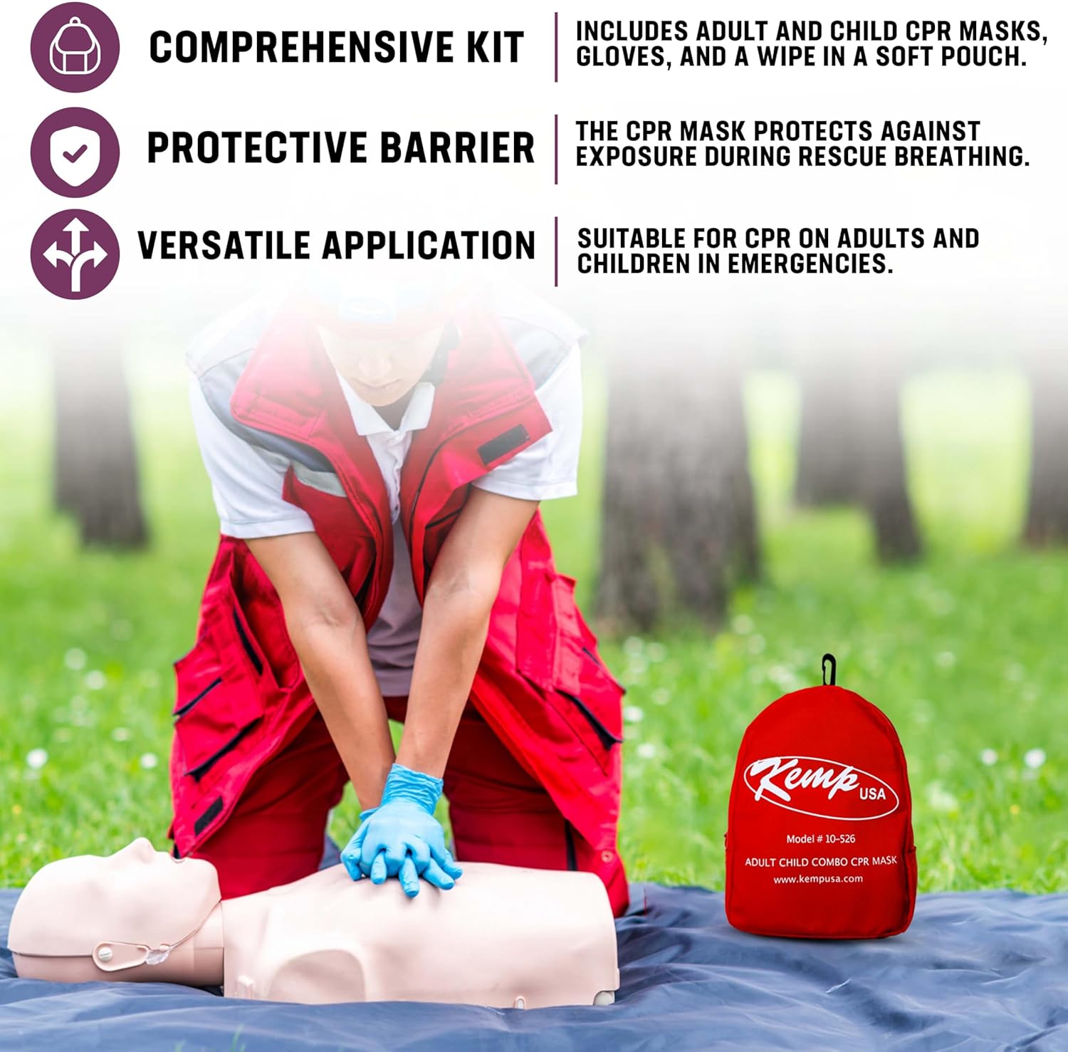 Kemp USA First Aid Adult and Infant CPR Mask Combo Kit (50)