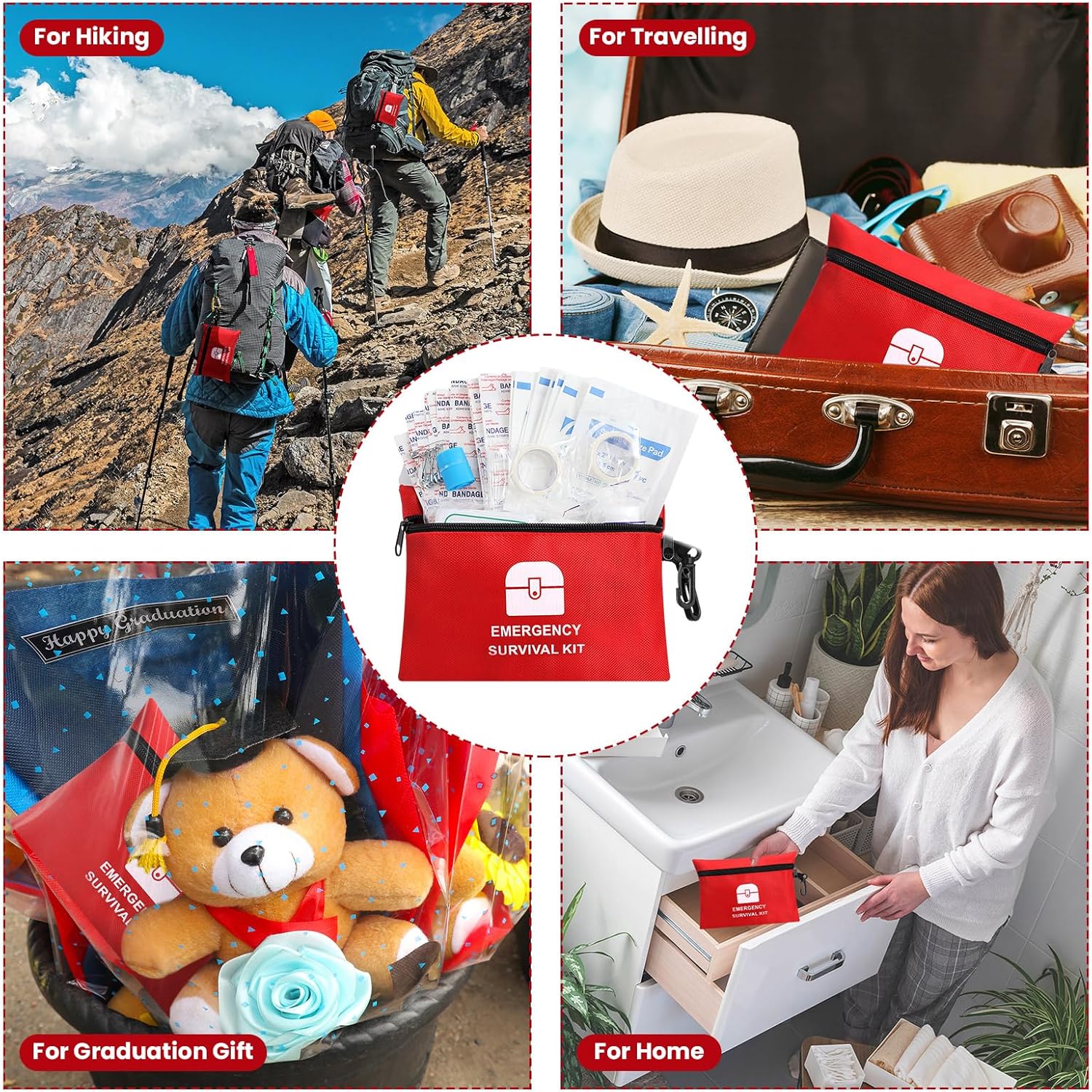 Geiserailie 1740 Pcs Small First Aid Kits Bulk Mini Travel Size Emergency Individual Zipper Pouch Self Care Package Supplies for Homeless Travel Hiking Sports Outdoor College Dorm Essentials, 20 Bags