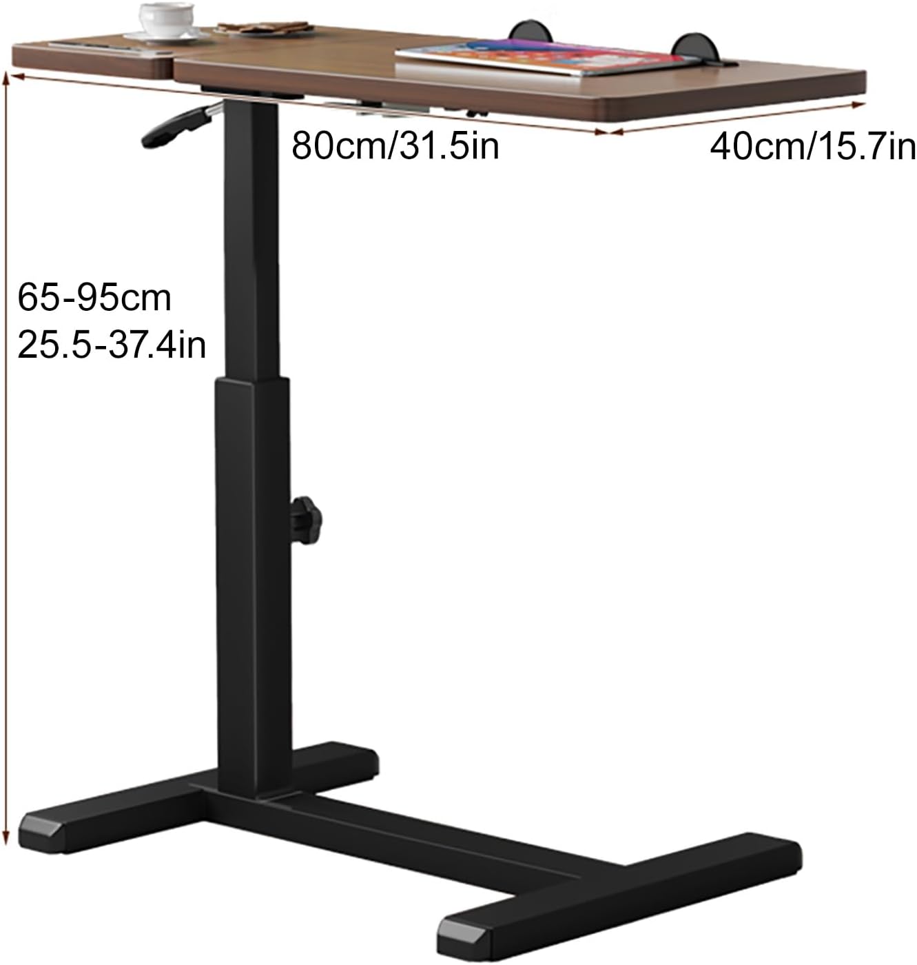 Overbed Bedside Table with Wheels, Tiltable Hospital Bed Table Over The Bed, Adjustable Hospital Laptop Desk with Split Dual Desktop & Pneumatic Gas Spring Lift(White)