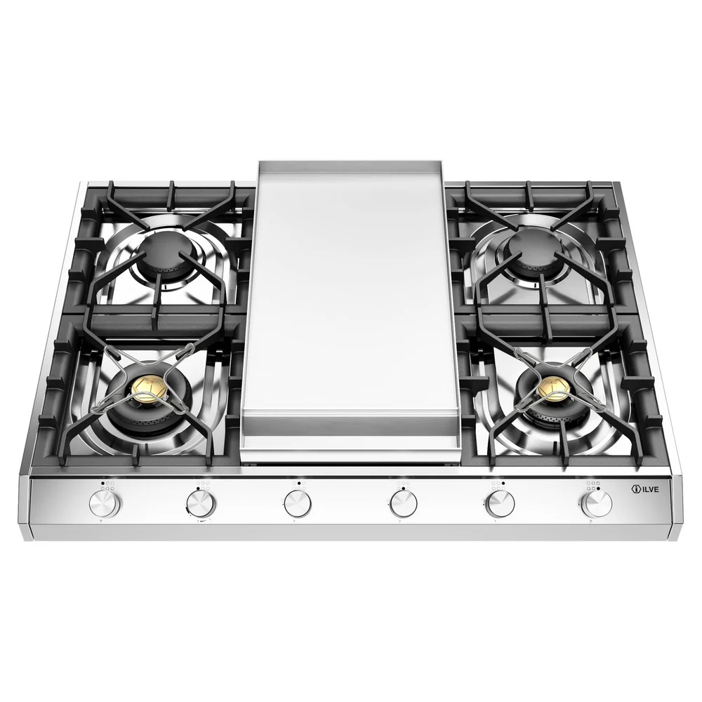 ILVE Professional Plus II 36-Inch Built-In Gas Cooktop with Griddle in Stainless Steel (UHCP965FSS)