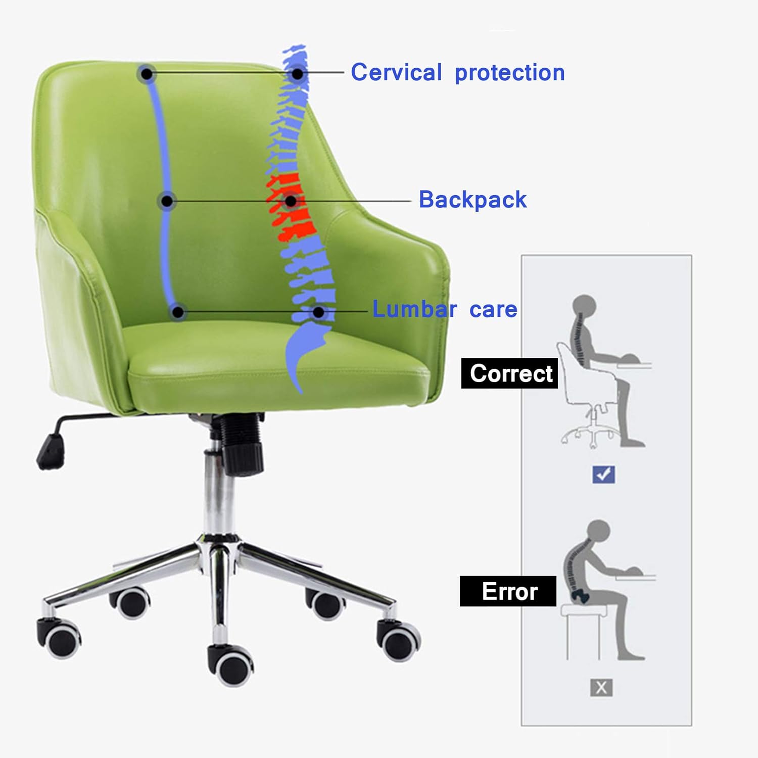 Comfy Office Chair Home Office Chair Ergonomic Desk Chair Pu Leather Computer Chair with Lumbar Support Armrest Swivel Adjustable Mid Back Task Chair for Home Office Chai,Khaki