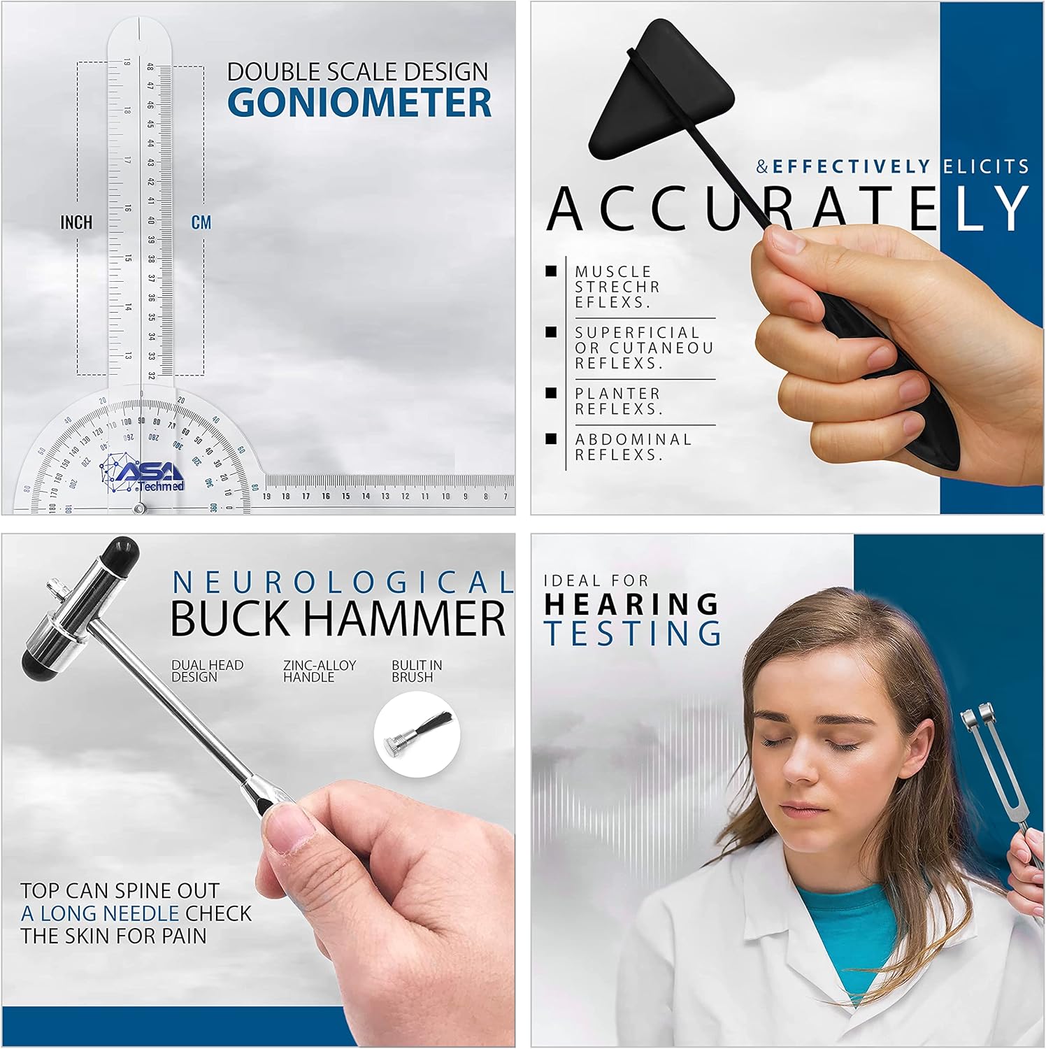 ASA TECHMED Physical Therapy Home Health Aide Comprehensive Kit - Carrying Bag, Blood Pressure Cuff, Stethoscope, Gait Belt - Blue