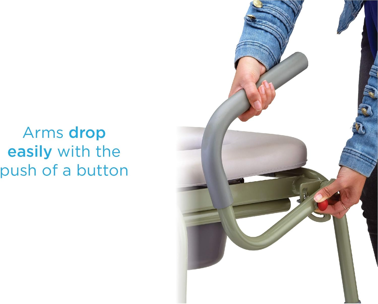 NOVA Medical Products Drop Arm Commode with Padded Seat and Back, Drop Down Arms for Easy Transfer, Stand Alone Bed Side Commode and Over The Toilet Commode, Comes with Bucket, Lid and Slash Guard Gray 1 Count