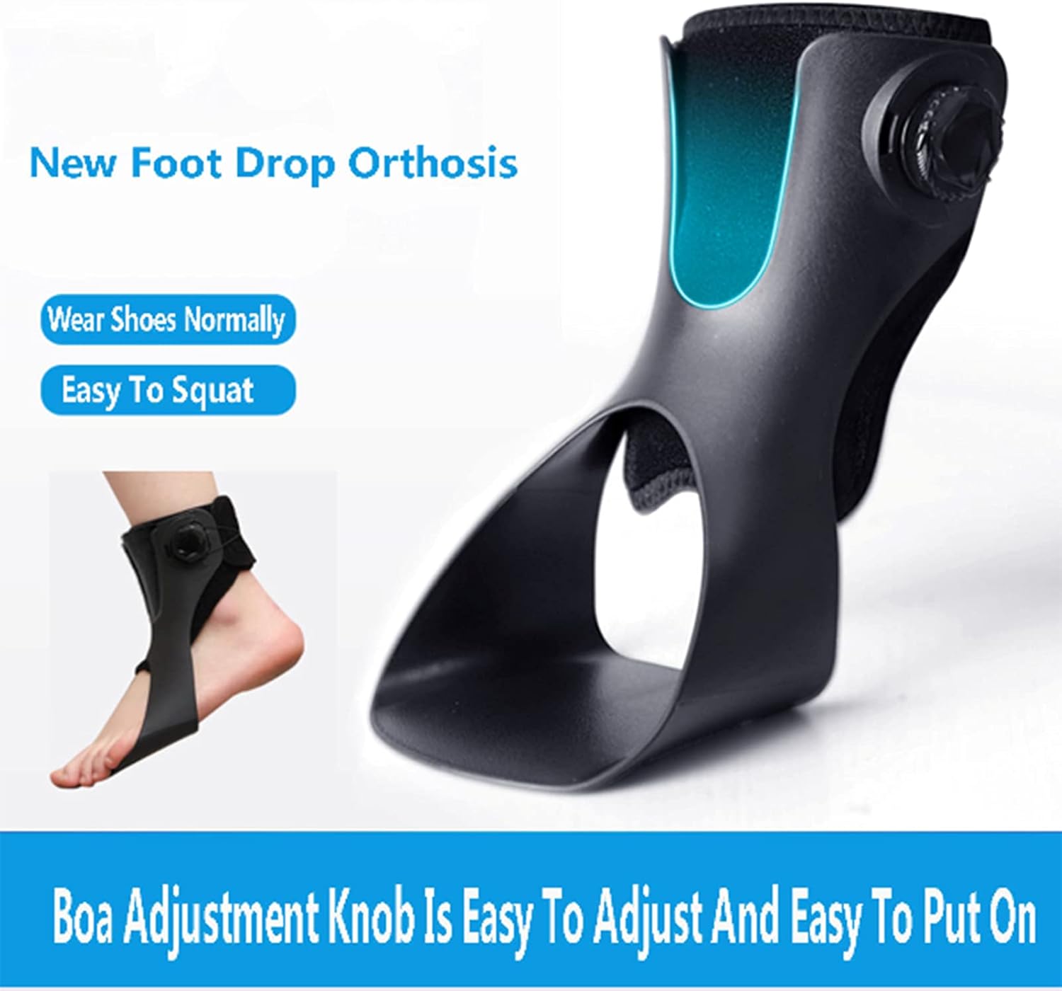 Foot Drop Orthosis, Drop Ankle Brace Ankle Splint U-Shaped Opening Design for Sprains Tendonitis Foot Drop Foot Varus Valgus,Right,M (Left L) (Left Large)