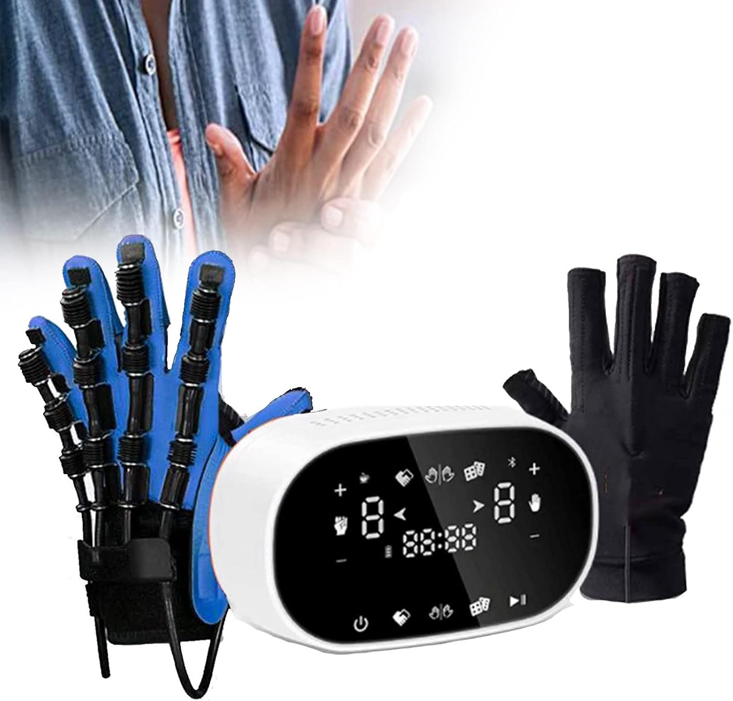 Rehabilitation Robot Gloves, Stroke Hemiplegia Finger Rehabilitation Trainer, Hand Splint Assistive Gloves Finger Straightening Brace Guard for Hand Function Recovery,LeftHand-XL