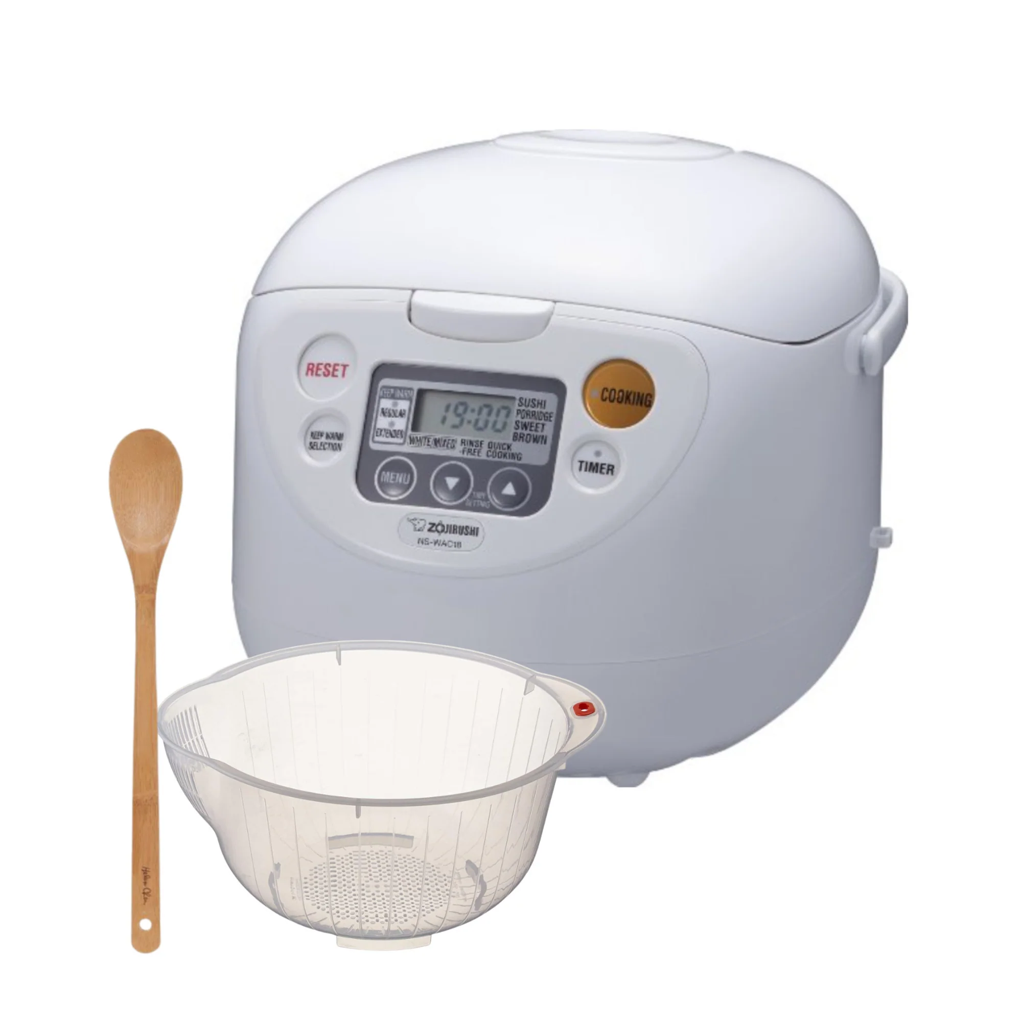 Zojirushi Micom Rice Cooker and Warmer (10-Cup/ Cool White) with Bowl and Spoon