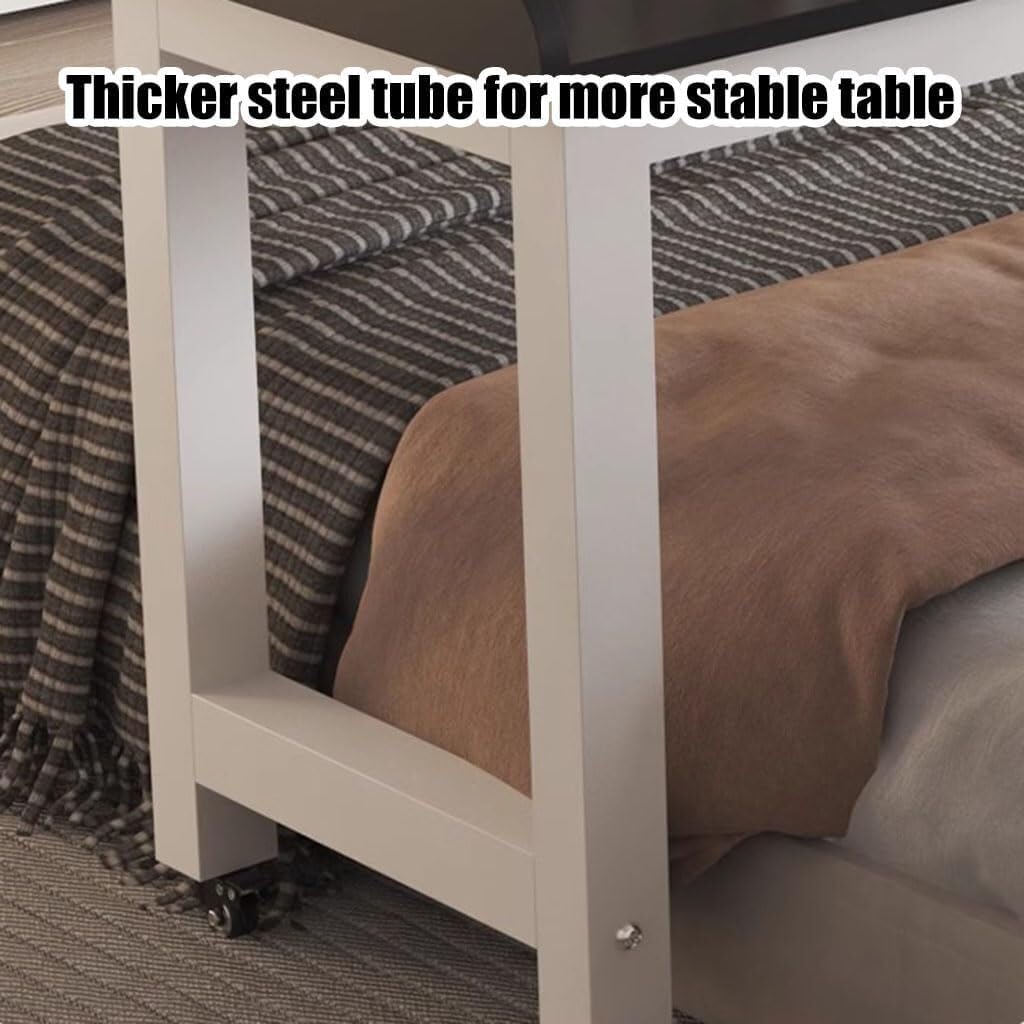 Adjustable Overbed Table with Lockable Wheels – 200x60cm Rolling Laptop Desk for Bed, Sofa & Home Office Use(170x50x80cm)