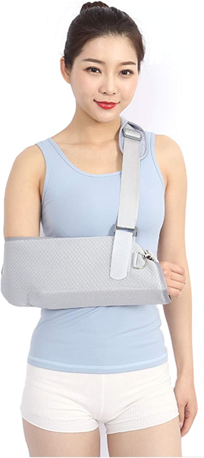 Arm Sling with Ergonomic Design, Split Strap and Waistband with ABS Plate Support for Broken Fractured Arm Elbow Wrist, Adjustable Shoulder Strap, Universal for Left and R