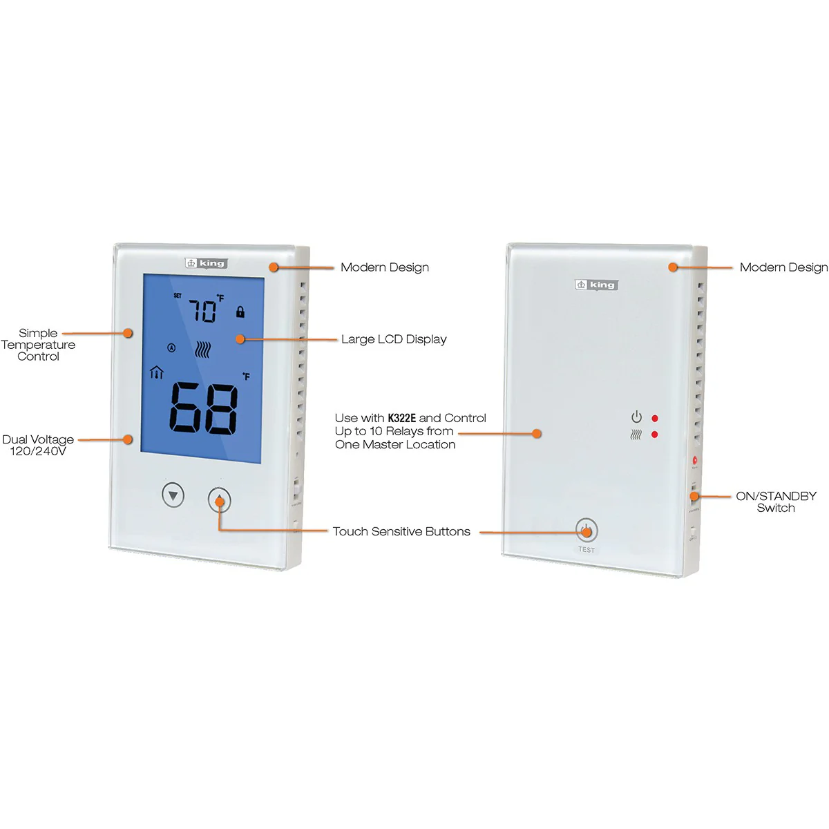 King Electric ClearTouch K322E Non-Programmable Thermostat