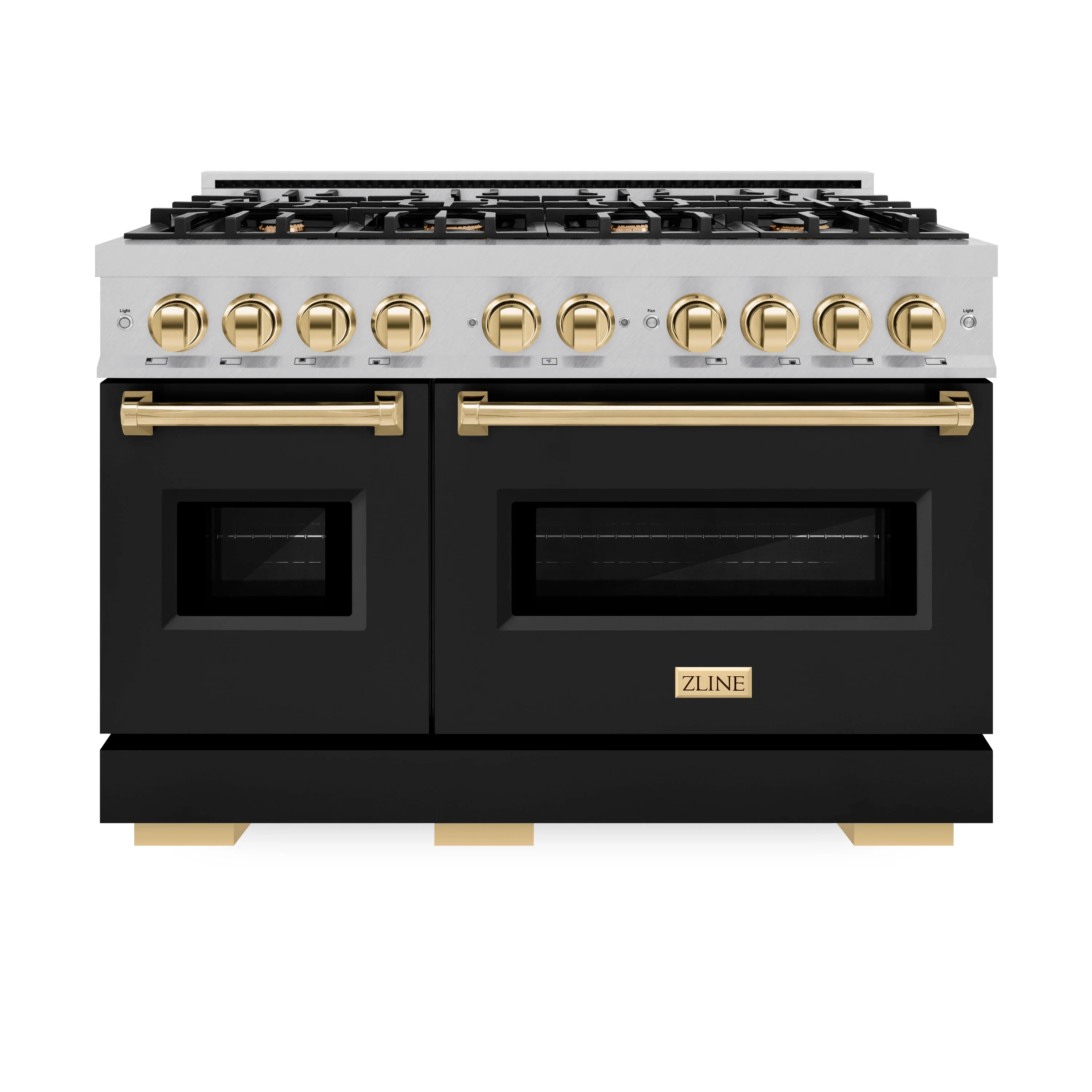 ZLINE Autograph Edition 48-Inch Classic Series Dual Fuel Range in DuraSnow Stainless Steel with Black Matte and Gold (CDRSZ-BLM-48-G)