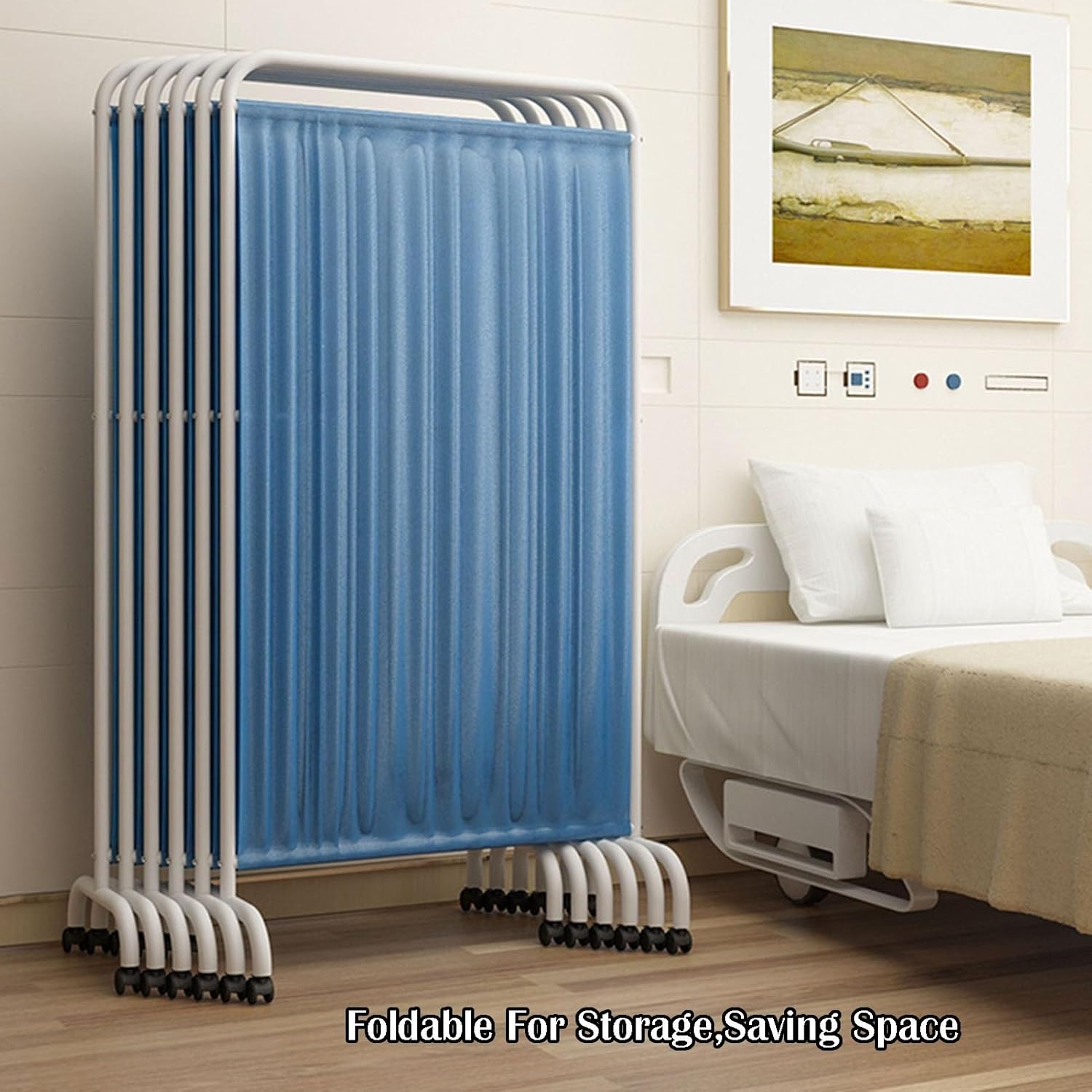 5-Panel Folding Privacy Screen with 360° Wheels, Medical Room Divider for Office, Clinic, Restaurant, and Hall – Brown Protective Privacy Partition