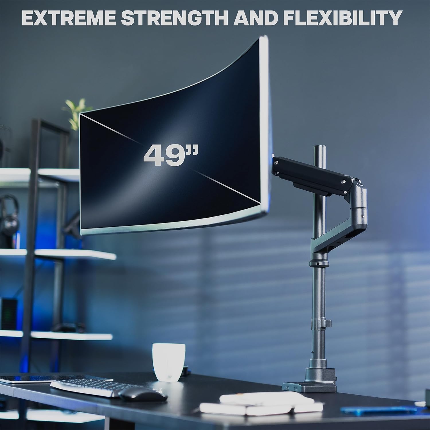 VIVO Pneumatic Arm Single Ultrawide Monitor Extra Tall Desk Mount for Up to 49 inch Screens, Heavy Duty Clamp, Holds Ultra Wides Up to 44 lbs, Black, STAND-V110K