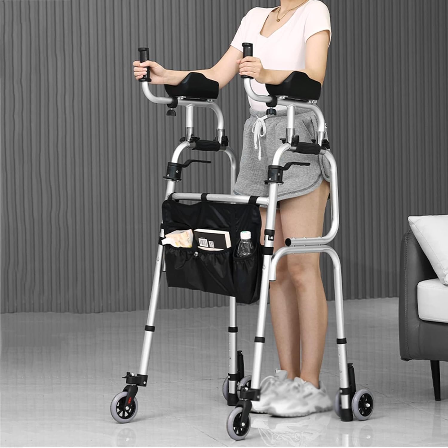 Alloy Rehabilitation Auxiliary for The Elderly Forearm Walking Frame with Armrest Support Pad Walking Aid Height Adjustable Thick Aluminum