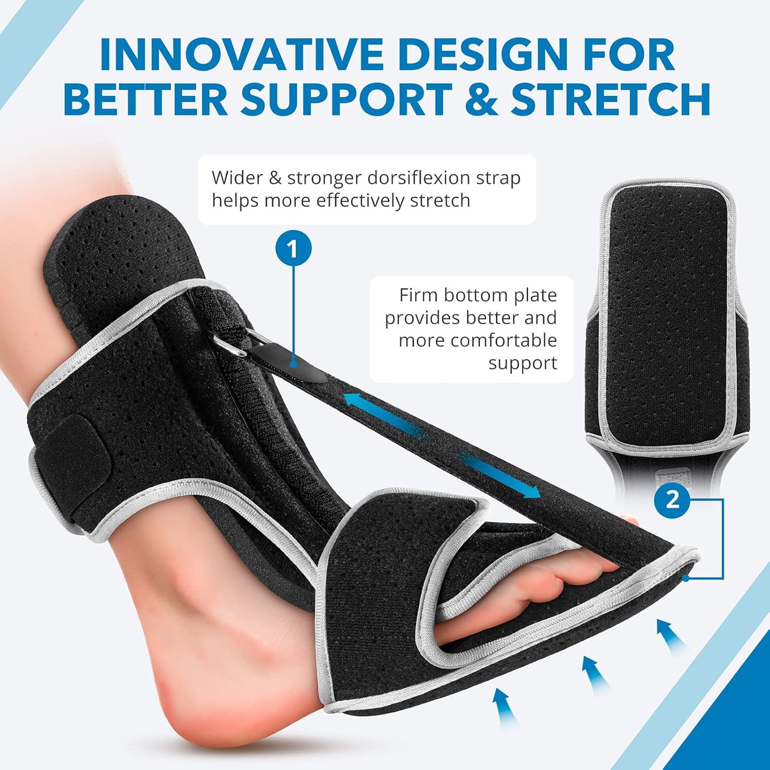 Sgrived Plantar Fasciitis Night Splint: Upgraded Plantar Fasciitis Brace with Support Plate - Dorsal Night Splint for Plantar Fasciitis Women Men - Plantar Fasciitis Relief Achilles Tendonitis Foot Drop Heel Pain Black 6